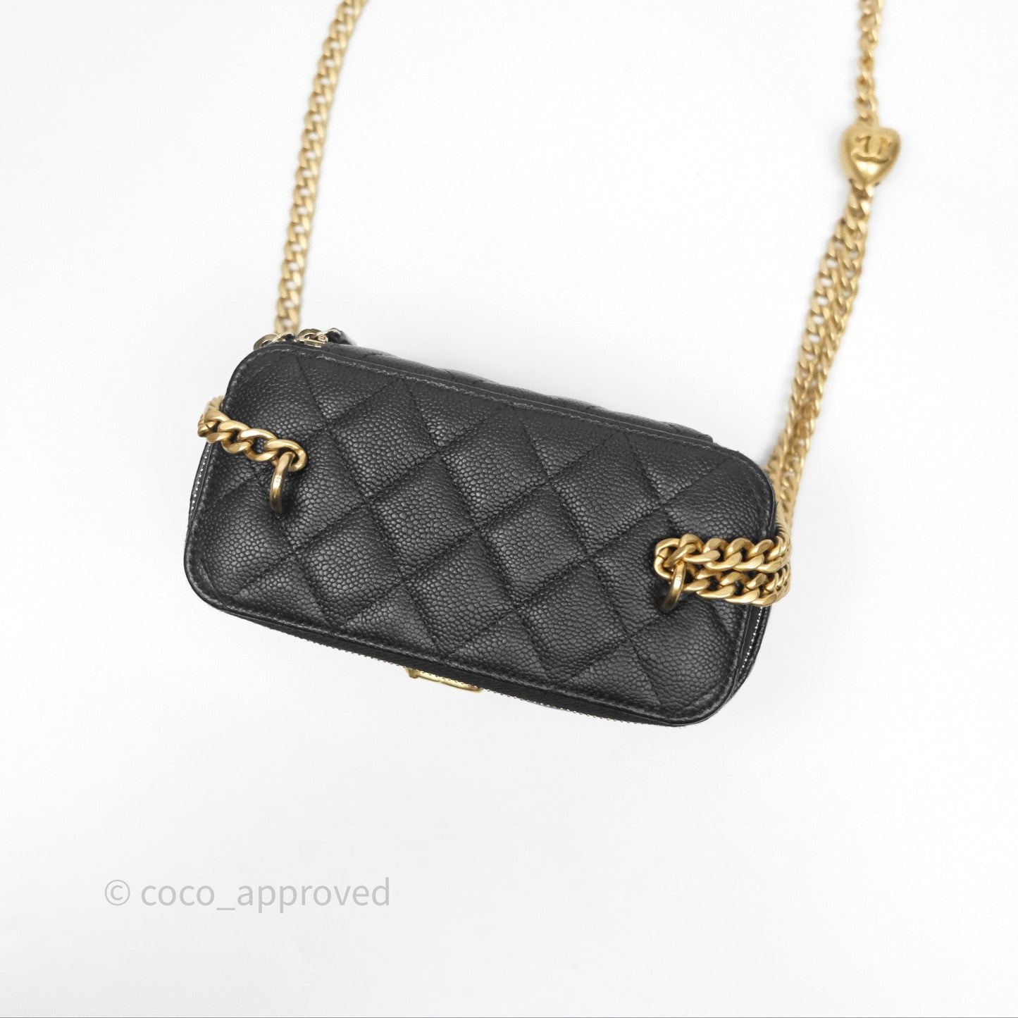 Chanel Vanity with Heart Adjustable Chain Black Caviar Aged Gold Hardware