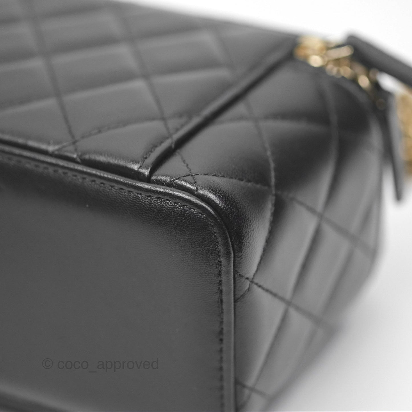 Chanel Vanity Rectangular Top Handle Black Lambskin Gold Hardware