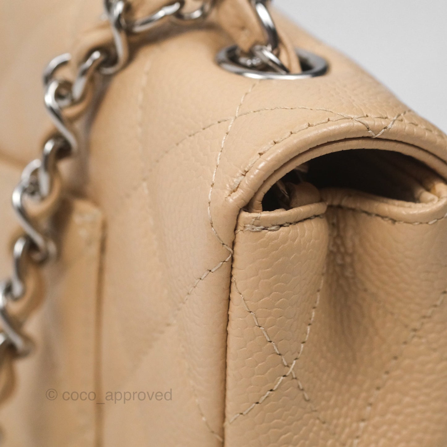 Chanel Quilted East West Flap Beige Caviar Silver Hardware
