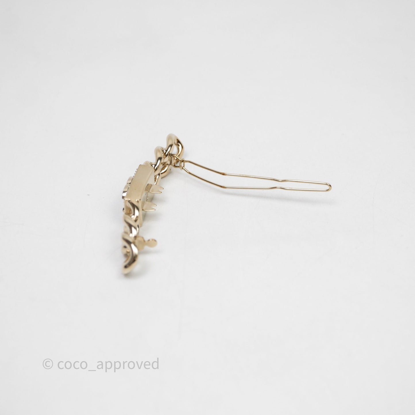 Chanel Crystal Chain CC Hair Clip Barrette Gold 21C