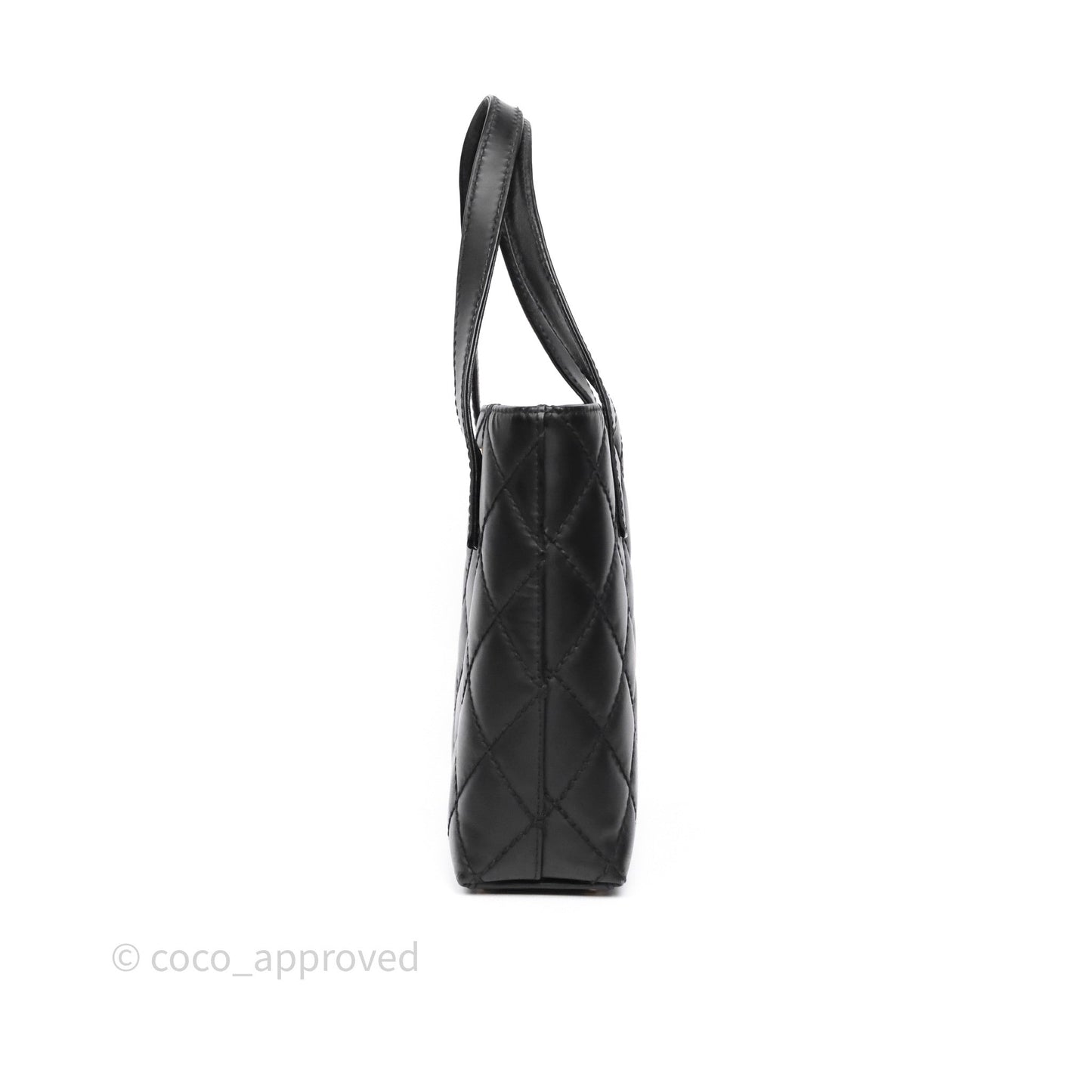 Chanel Vintage Quilted CC Tote Bag Matte Black Calfskin Gold Hardware