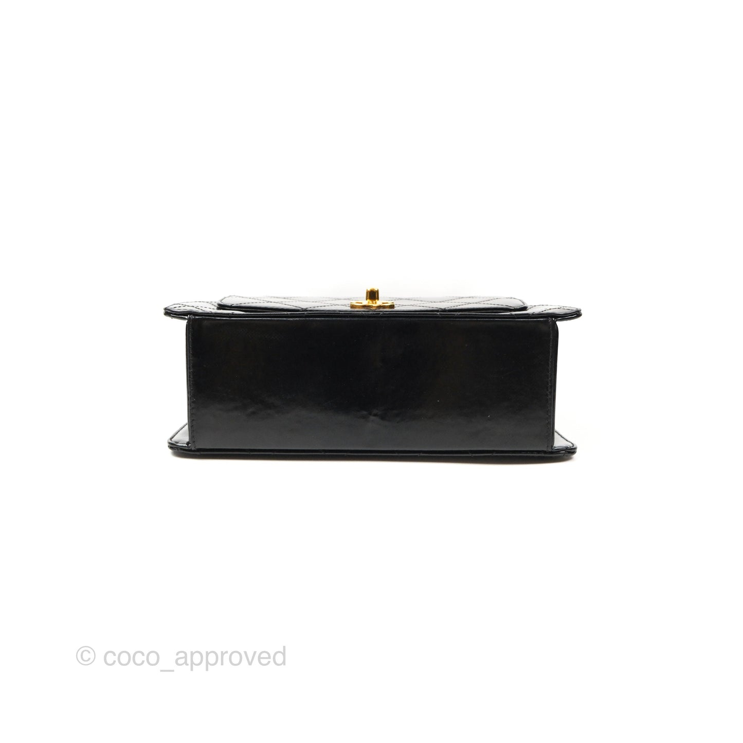 Chanel Vintage Flap Shoulder Bag Black Patent 24K Gold Hardware