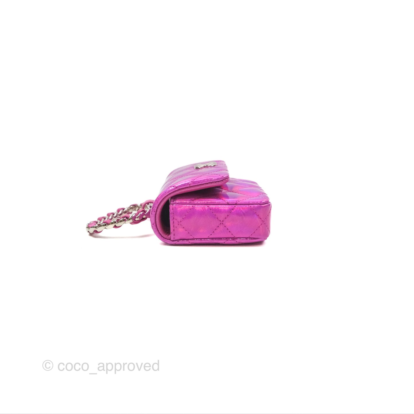 Chanel Card Holder Pouch with Hook Fuchsia Iridescent Mirror Goatskin