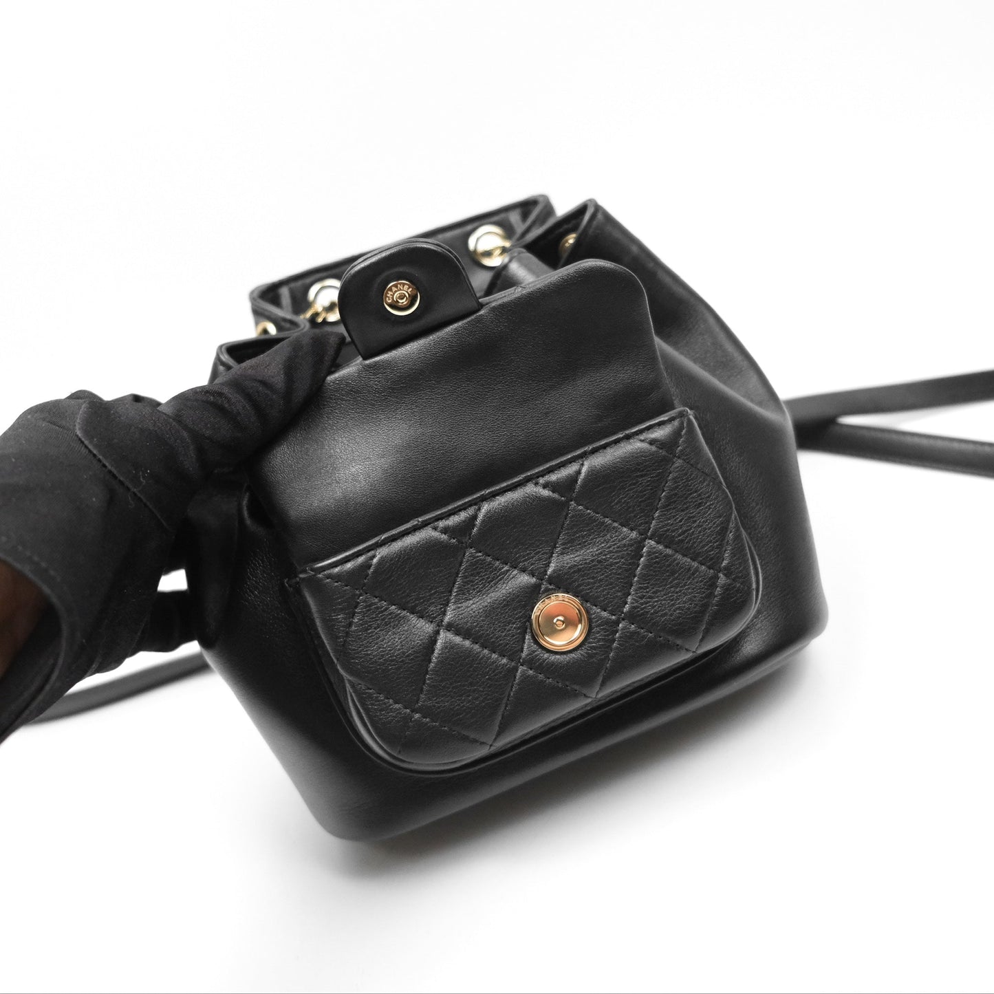 Chanel Quilted Small Duma Drawstring Backpack Black Calfskin