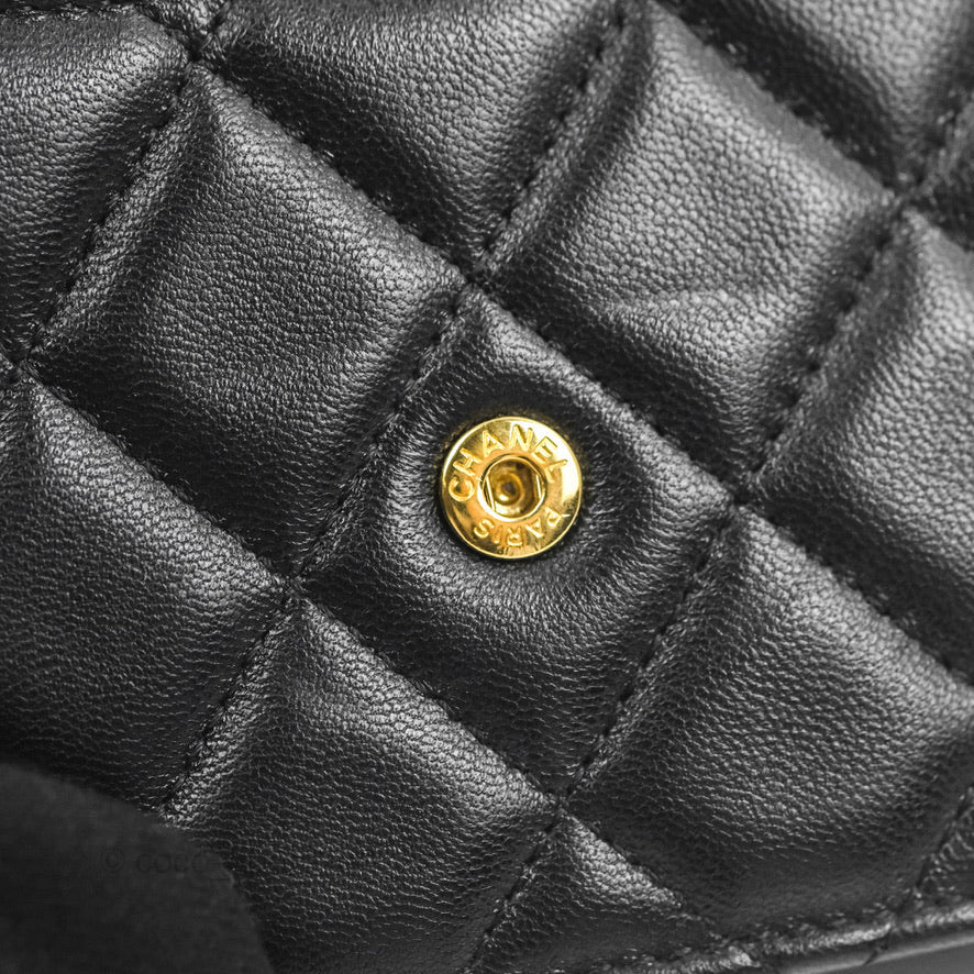 Chanel Mini Handle Flap Coin Purse With Chain Black Lambskin Gold Hardware