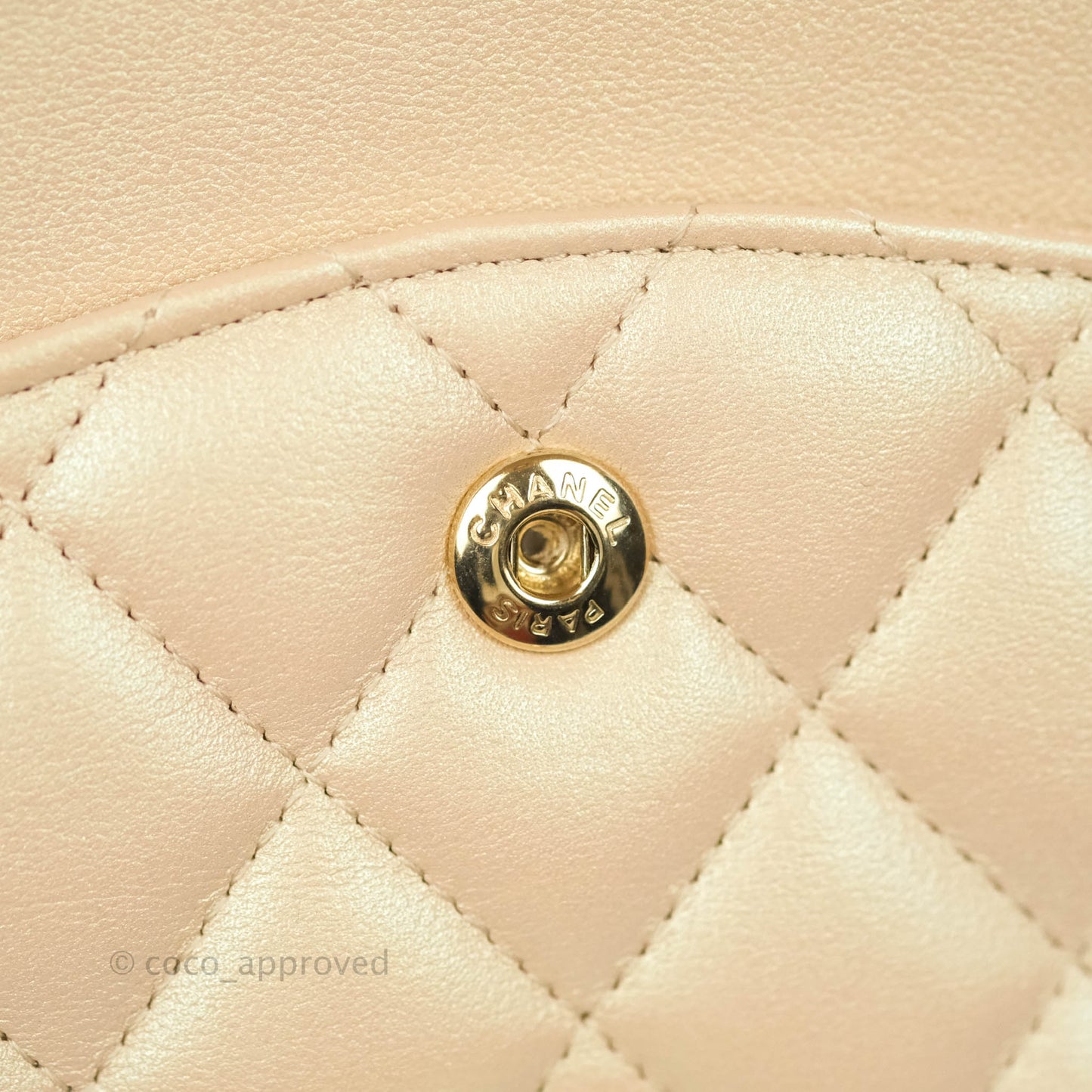 Chanel Classic M/L Medium Double Flap Iridescent Beige Calfskin Gold Hardware 21S