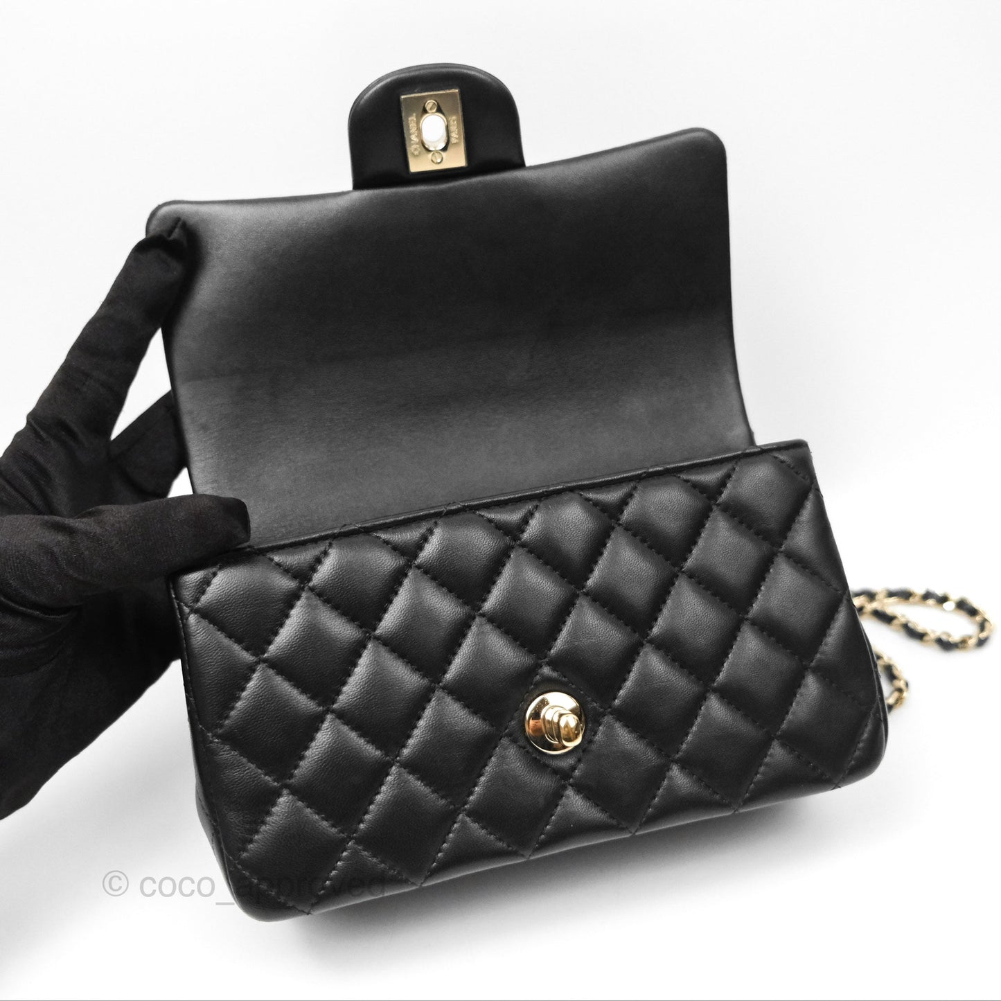 Chanel Top Handle Mini Rectangular Flap Bag Black Lambskin Gold Hardware