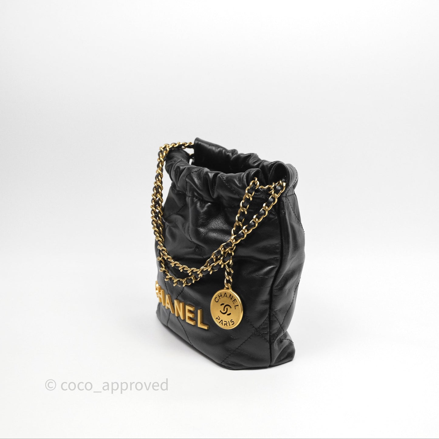 Chanel 22 Mini Bag Black Crumpled Calfskin Aged Gold Hardware