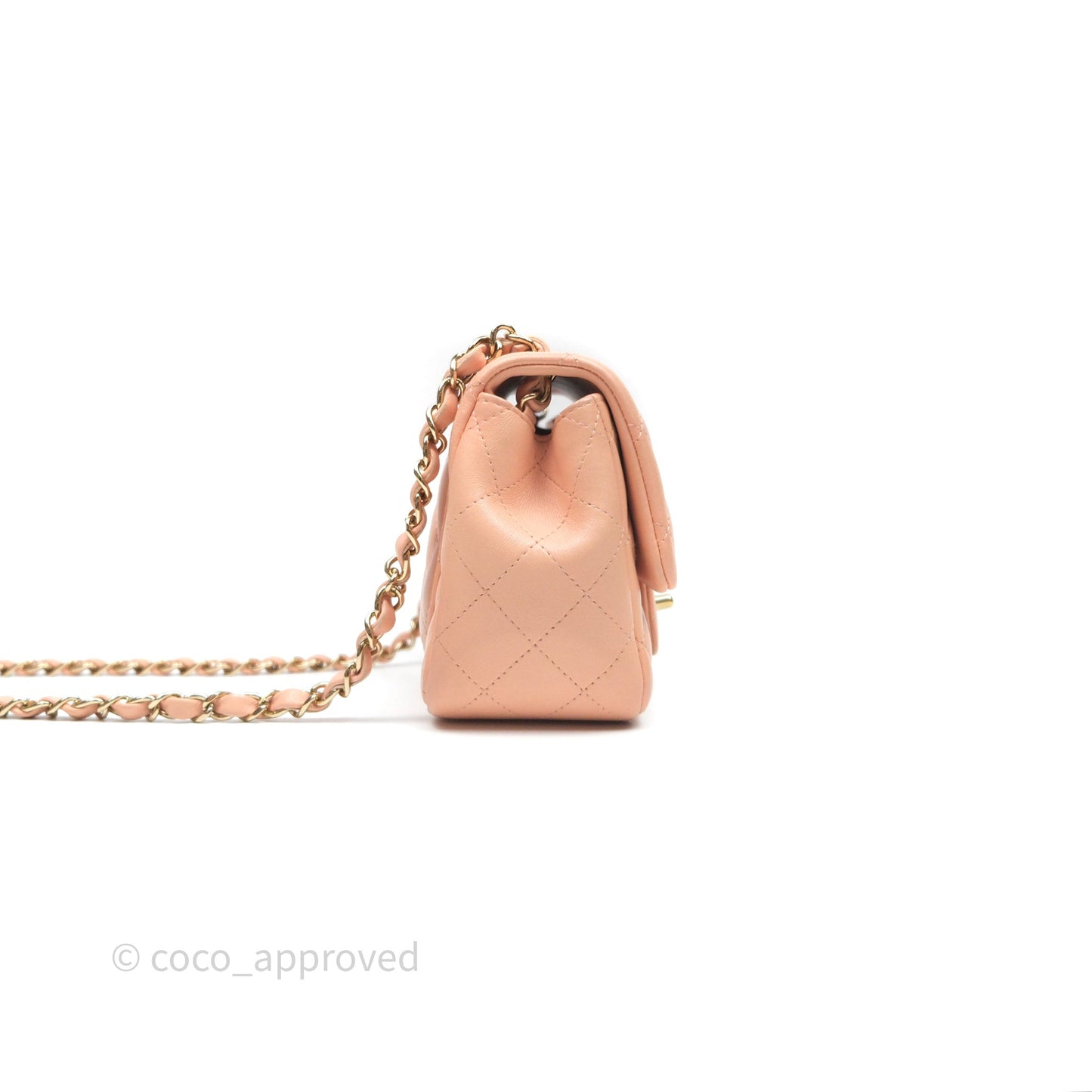 Chanel Mini Square Flap Quilted Beige Pink Lambskin Gold Hardware