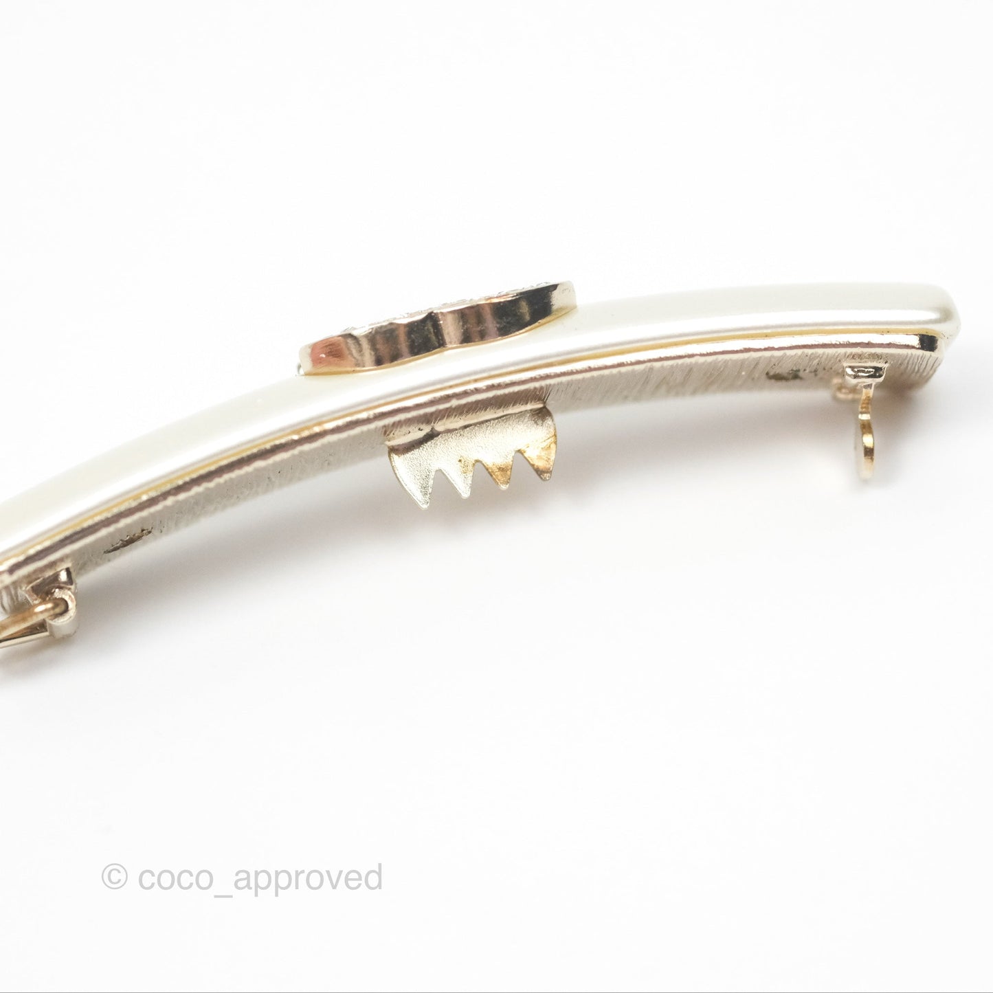 Chanel Crystal CC Pearl Hair Clip Gold Tone 21B