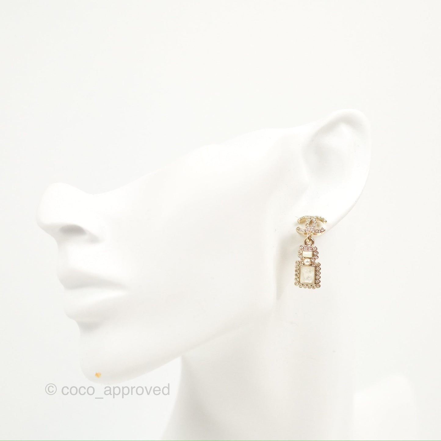 Chanel CC Crystal Perfume Bottle Earrings Gold Tone 21K