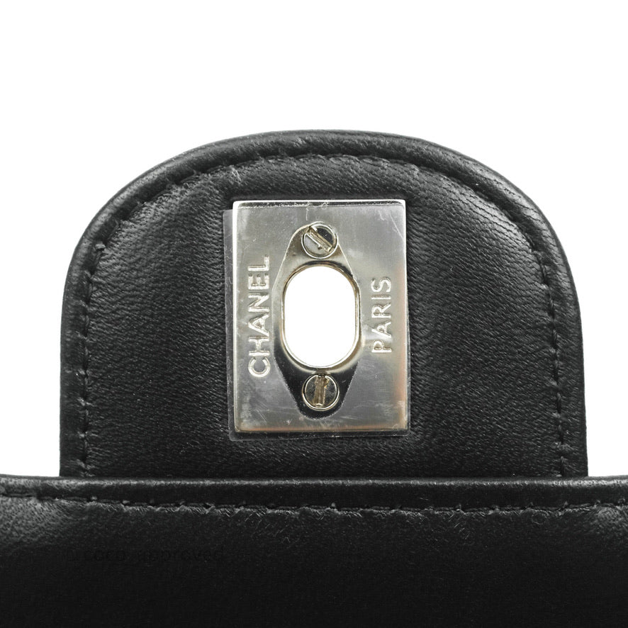 Chanel Chevron Mini Rectangular Flap Black Lambskin Silver Hardware