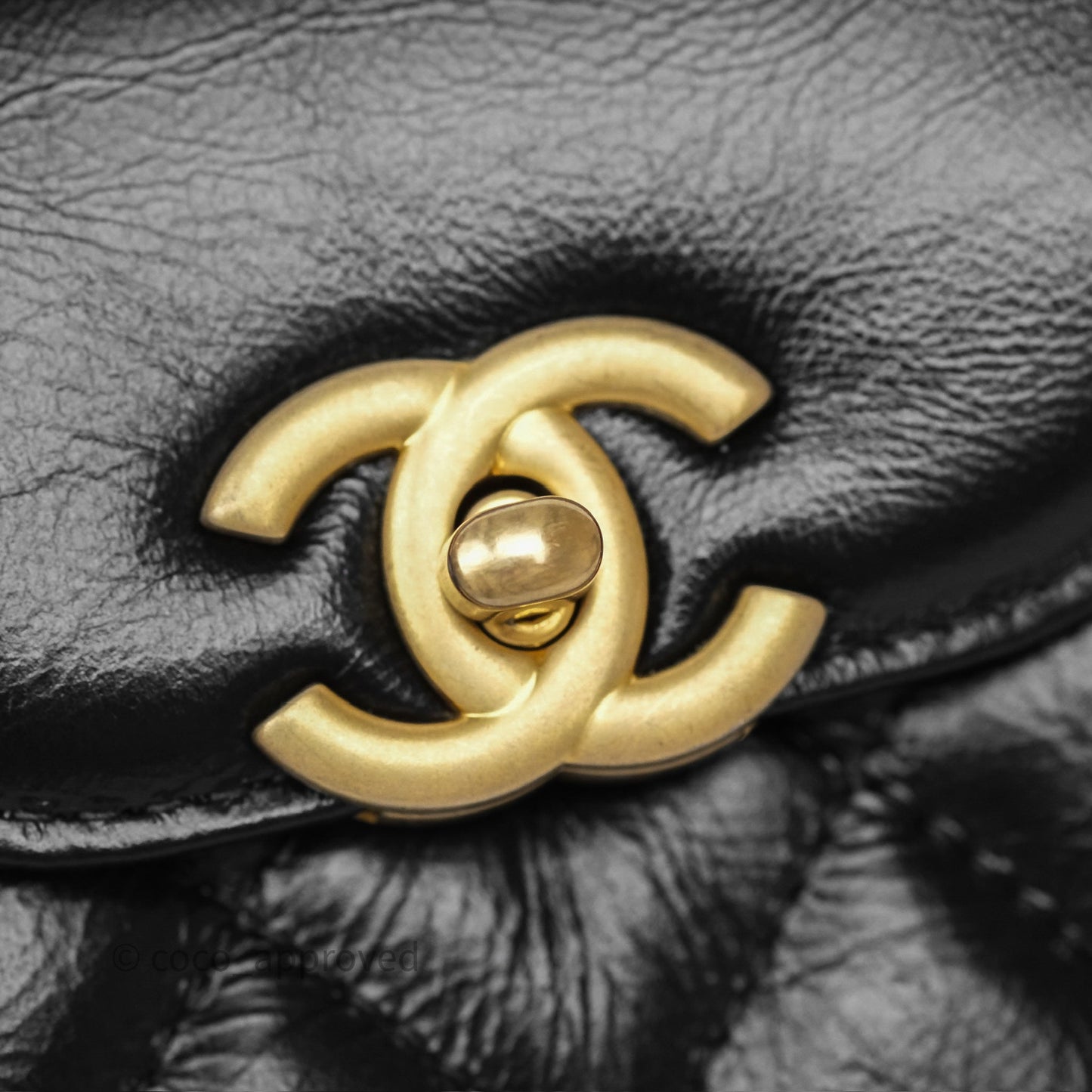Chanel Kelly Bag Quilted Black Shiny Crumpled Calfskin Aged Gold Hardware