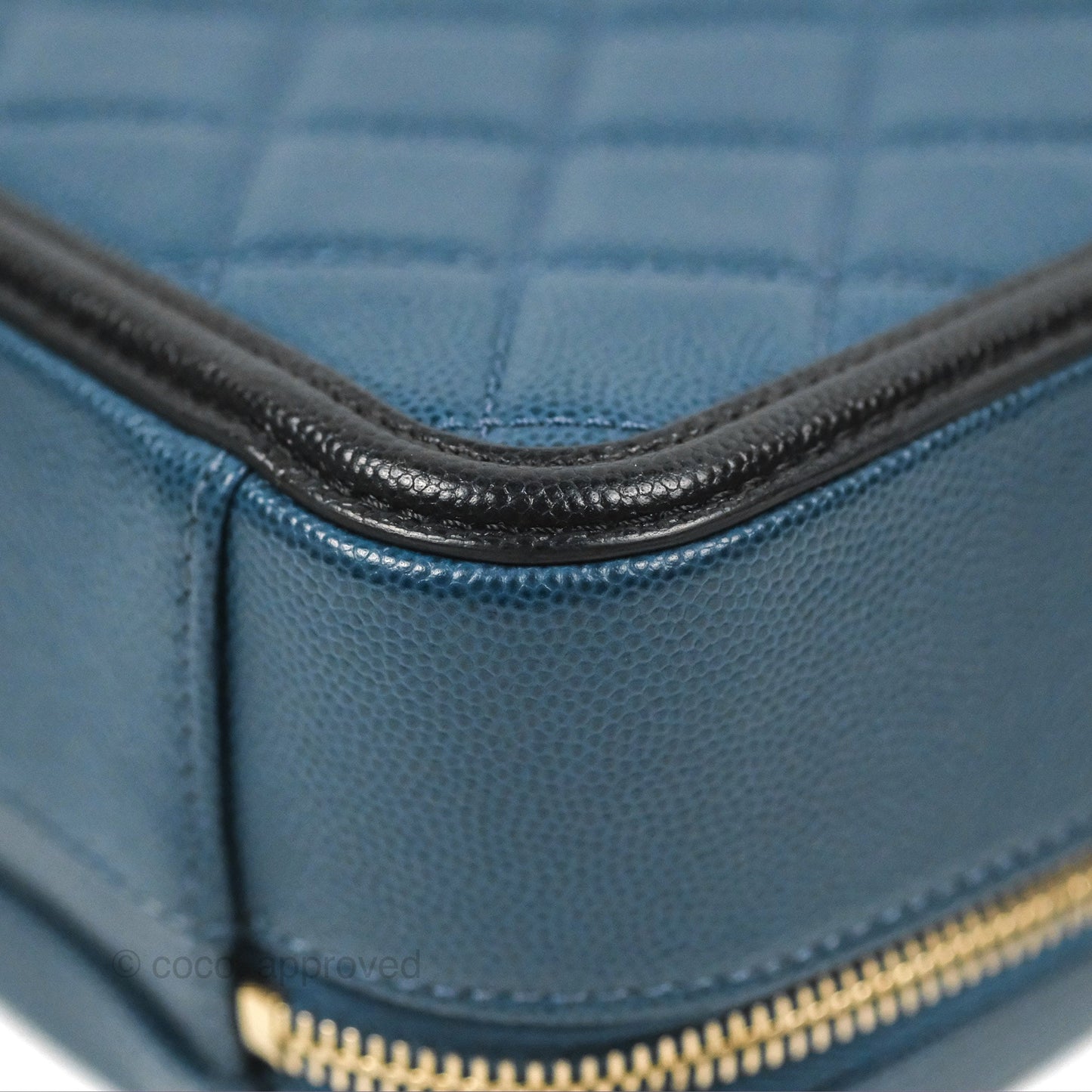 Chanel Quilted Medium CC Filigree Vanity Case Navy Black Caviar Aged Gold Hardware