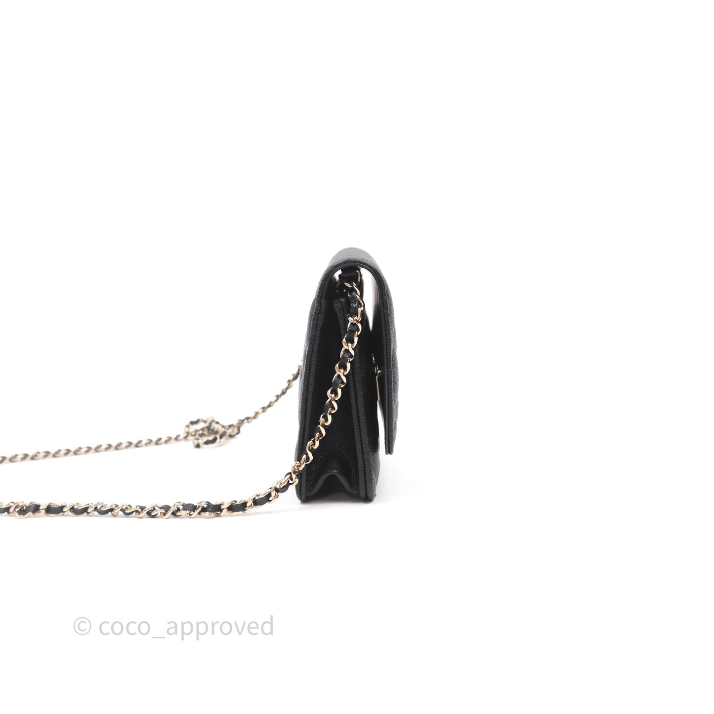 Chanel WOC With Ribbon Chain Black Caviar Gold Hardware