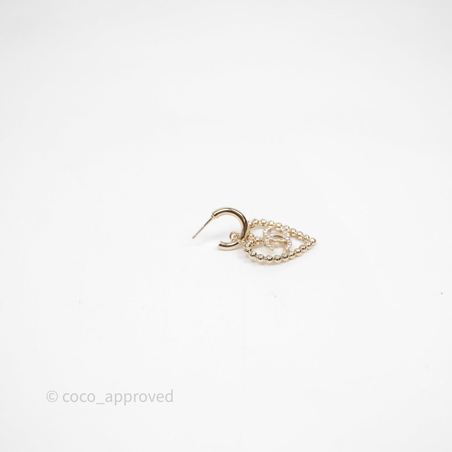 Chanel Crystals Round Heart Drop Earrings Gold Tone 25P