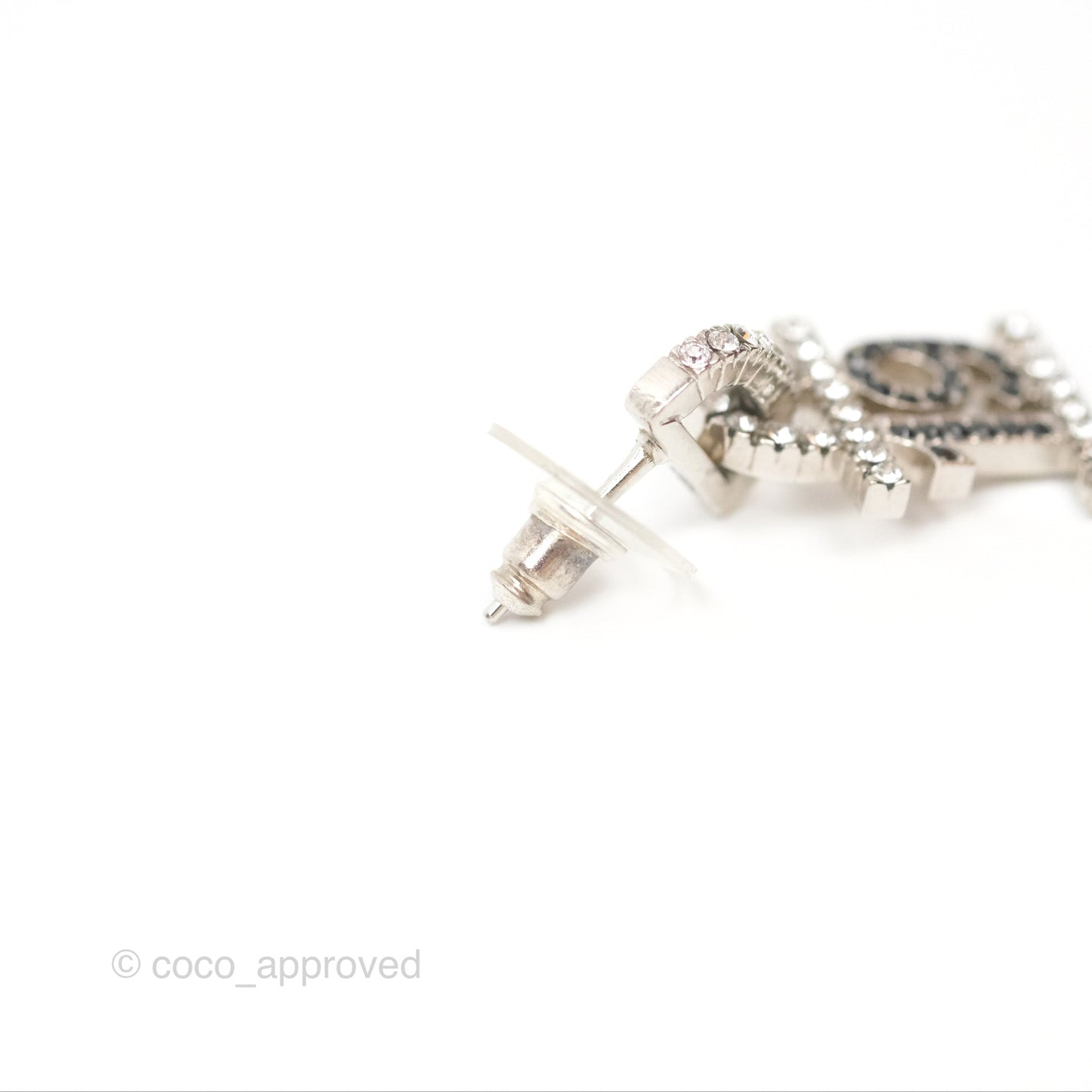 Chanel Crystal 19 CC Lock Earrings Silver Tone 22A