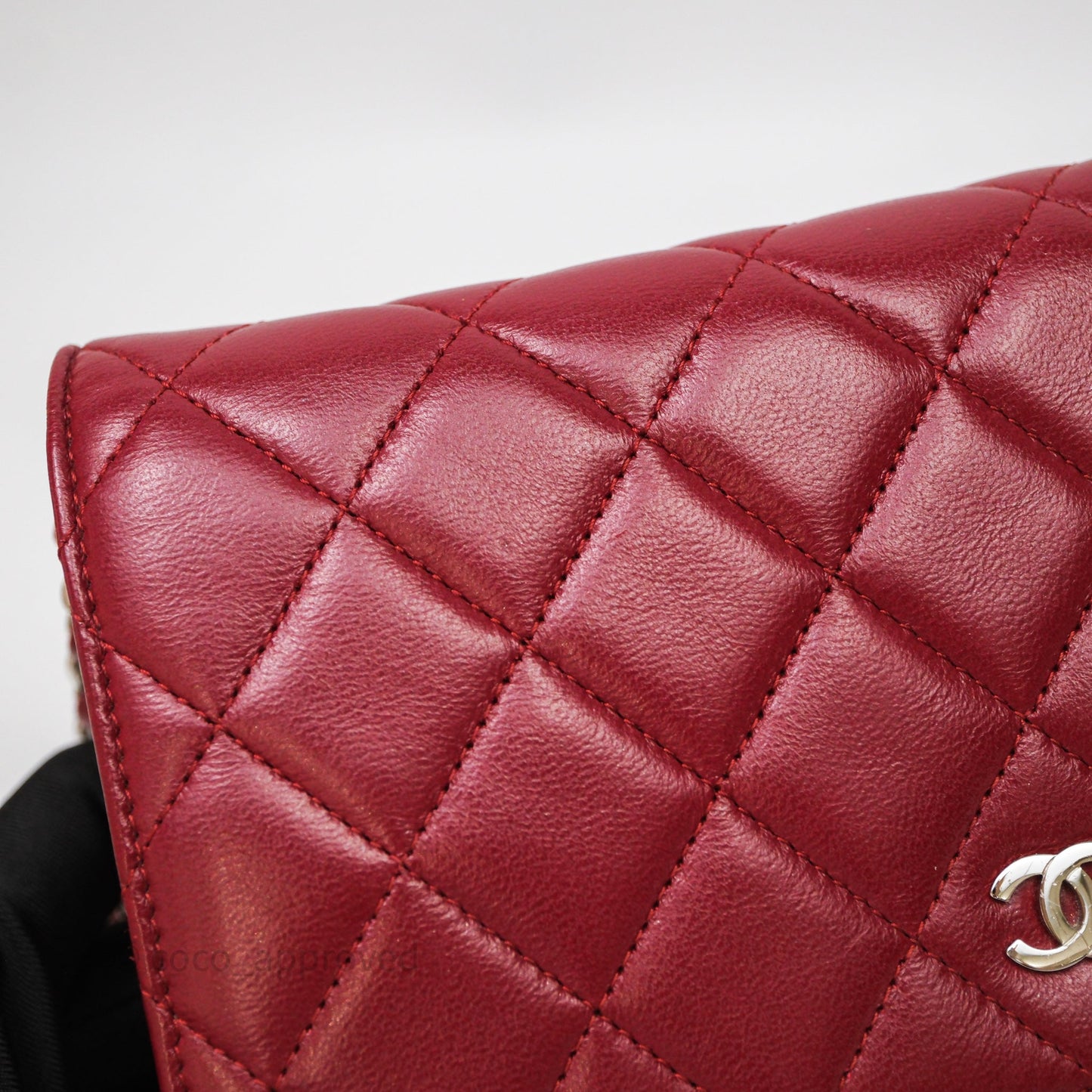 Chanel Quilted Wallet on Chain WOC Red Lambskin Silver Hardware