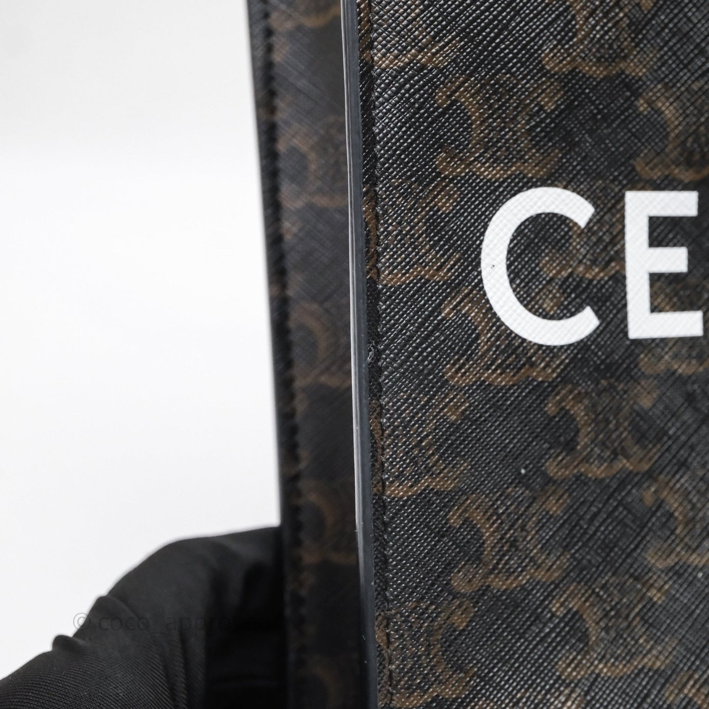Celine Mini Vertical Cabas Bag Triomphe Canvas Tan Calfskin