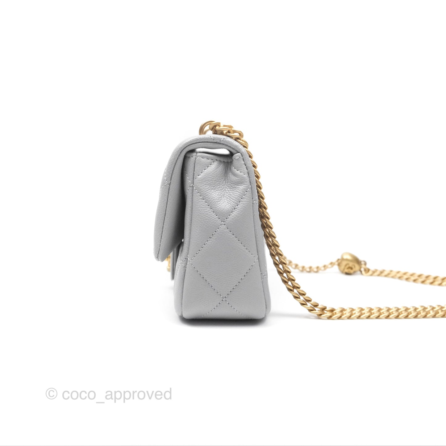 Chanel Mini Flap Bag Heart Adjustable Chain Grey Caviar Aged Gold Hardware