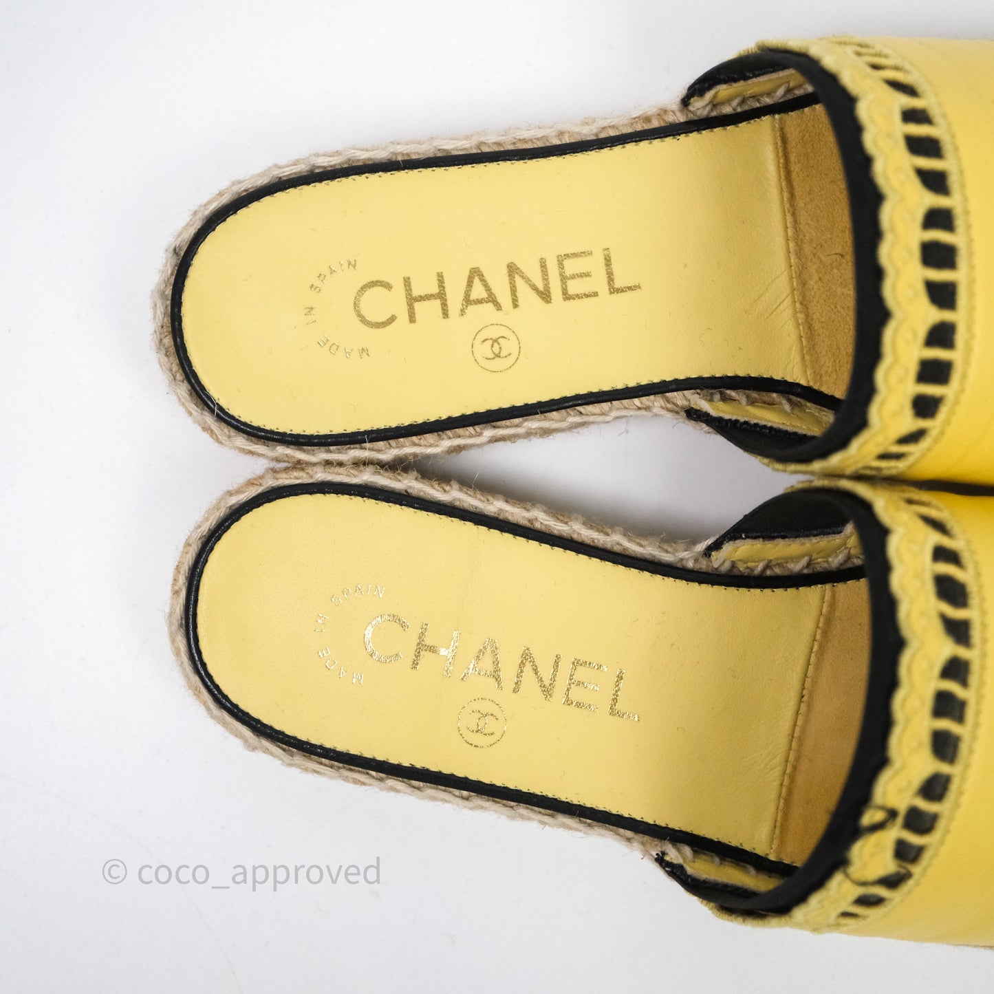 Chanel CC Logo Yellow/Black Slippers Size 38