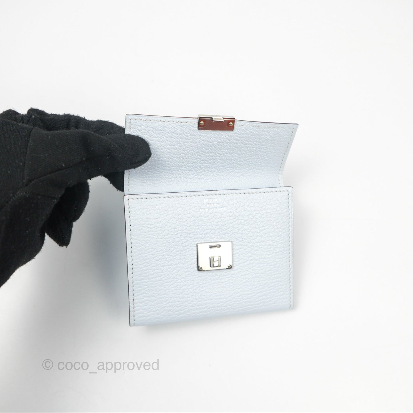 Hermes Clic H Mini Card Holder Blue Chevre Mysore Palladium Hardware