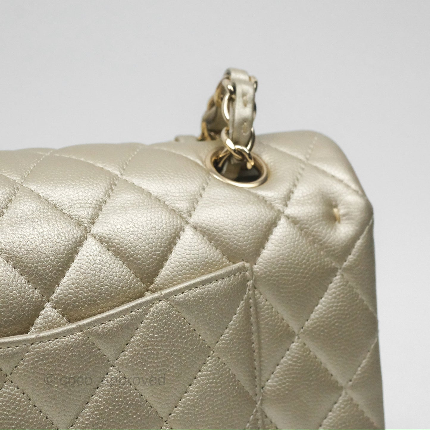 Chanel Classic M/L Medium Flap Quilted Gold Caviar Gold Gold Hardware