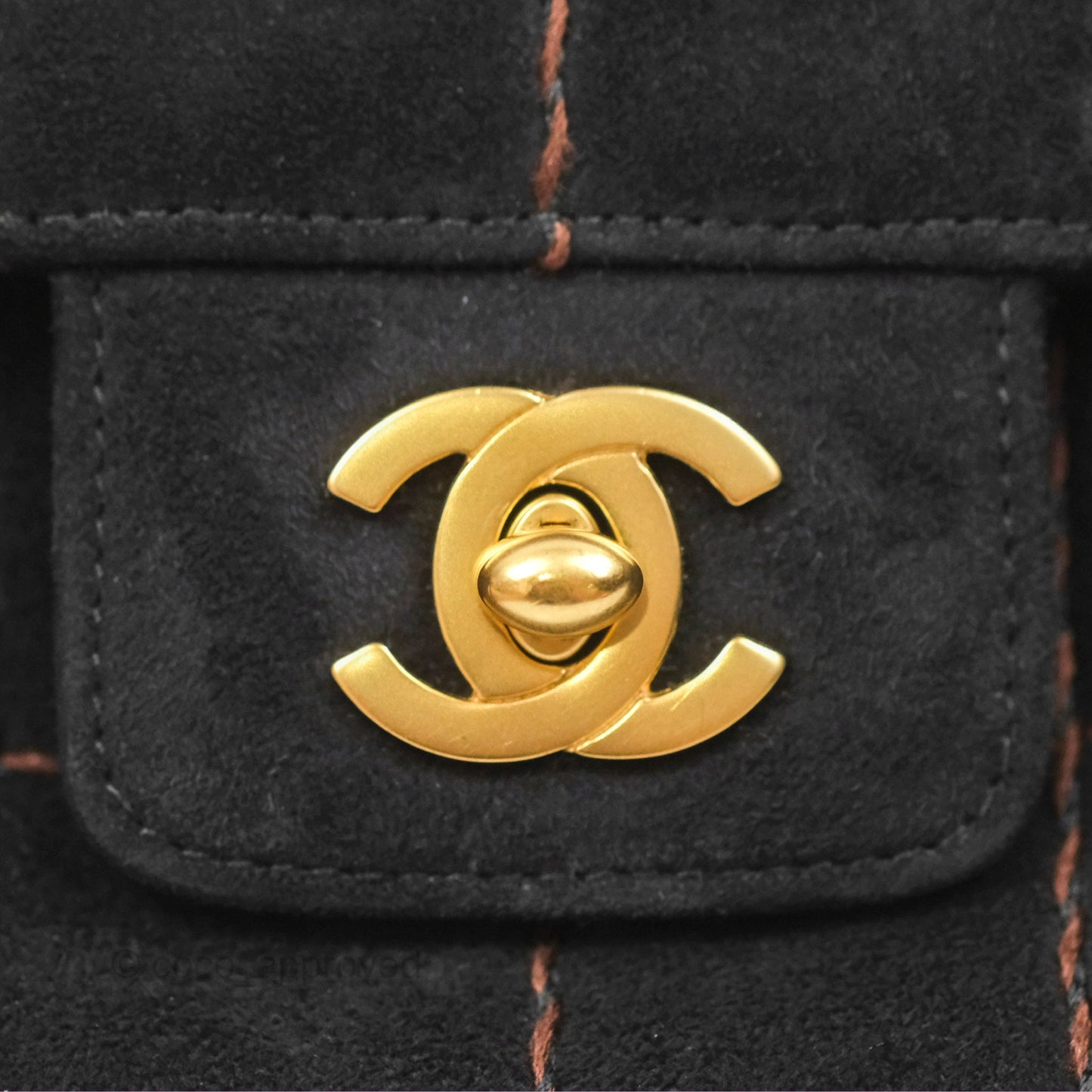 Chanel Bar Flap Black Suede Blushed Gold Hardware