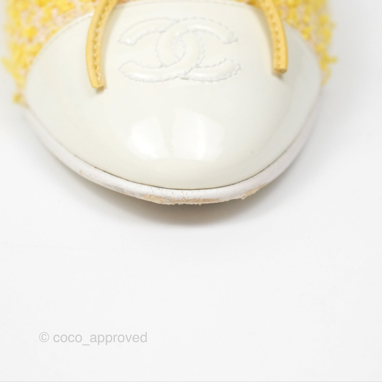 Chanel Ballerina Flats Yellow Tweed White Size 37