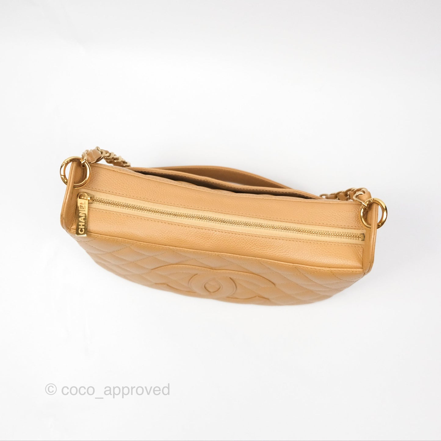 Chanel Vintage CC Quilted Hobo Shoulder Bag Beige Caviar Gold Hardware