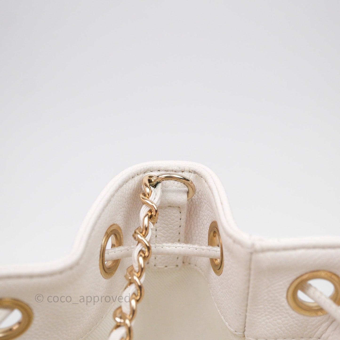 Chanel Business Affinity Drawstring Bucket Bag White Caviar Gold Hardware