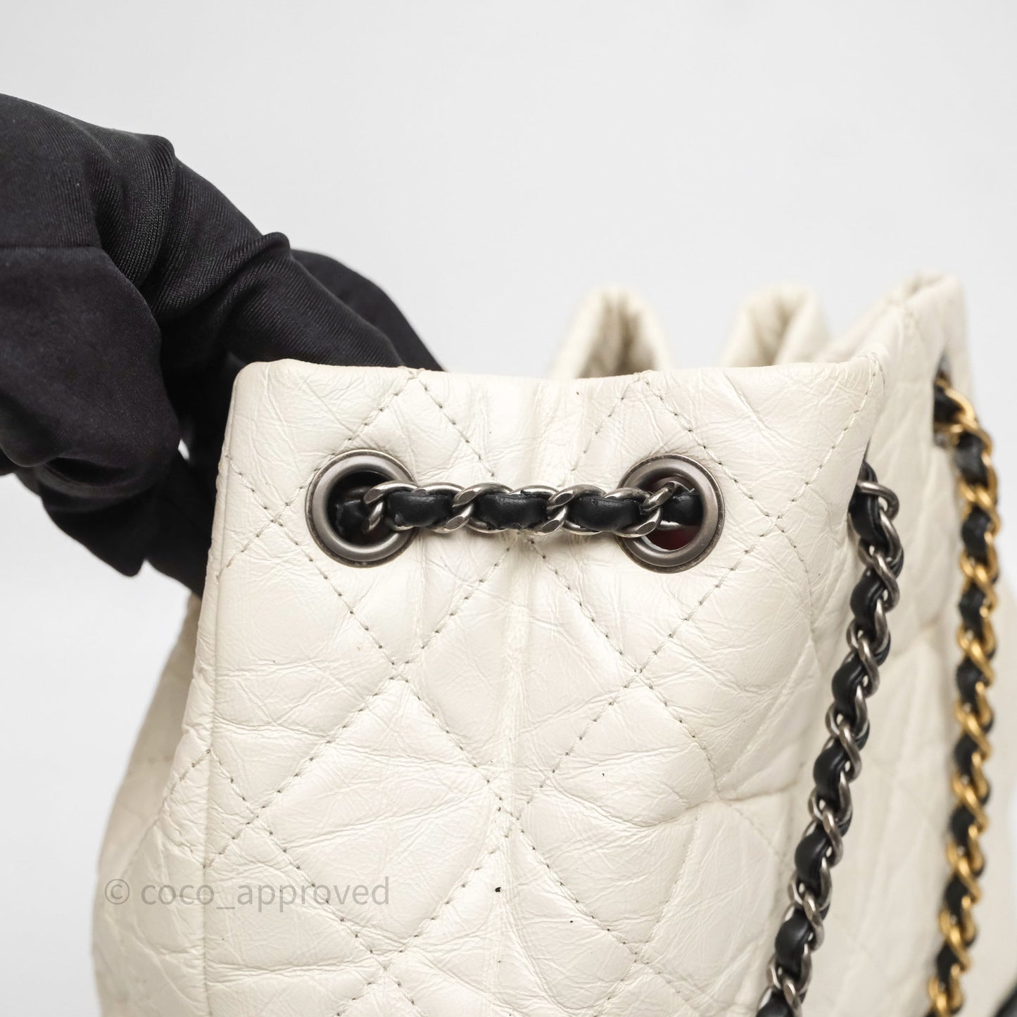 Chanel Small Gabrielle Backpack White Black Aged Calfskin