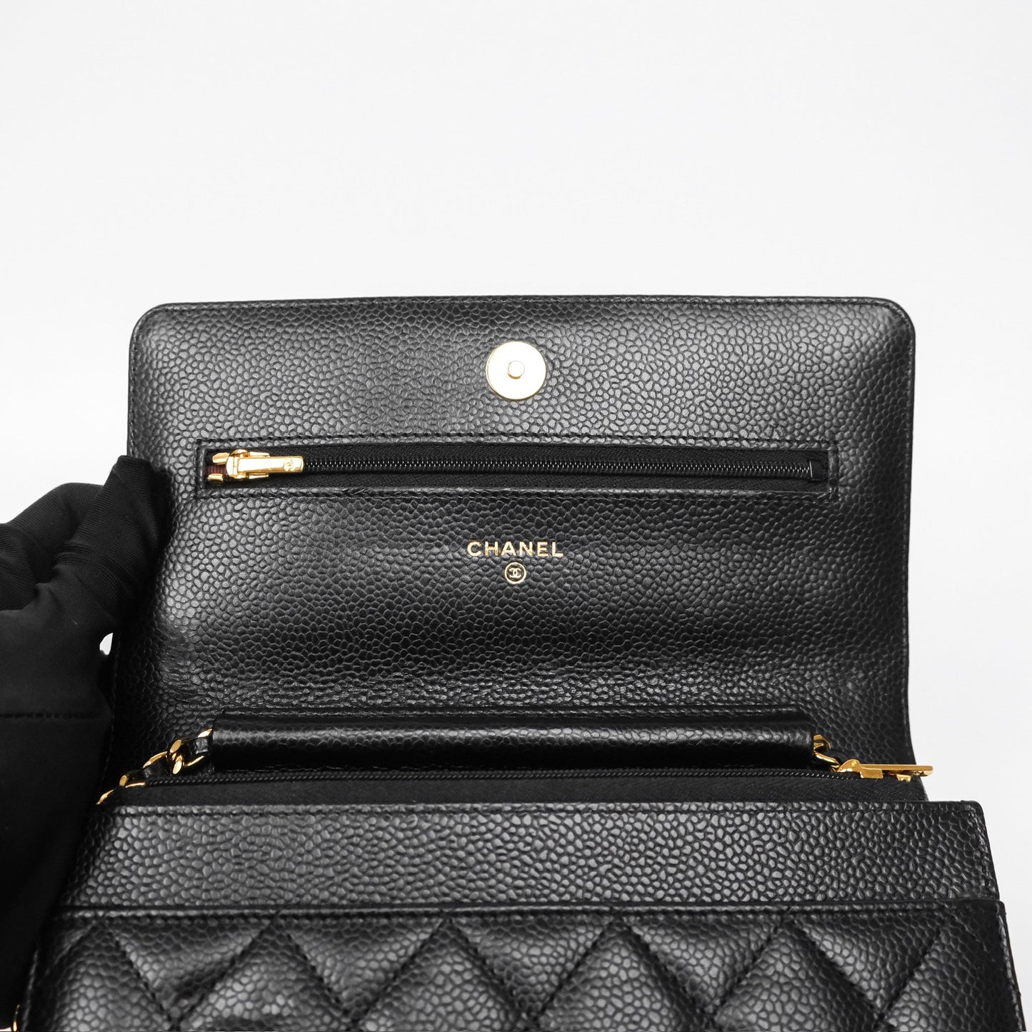 Chanel Classic Wallet On Chain WOC Quilted Black Caviar Gold Hardware