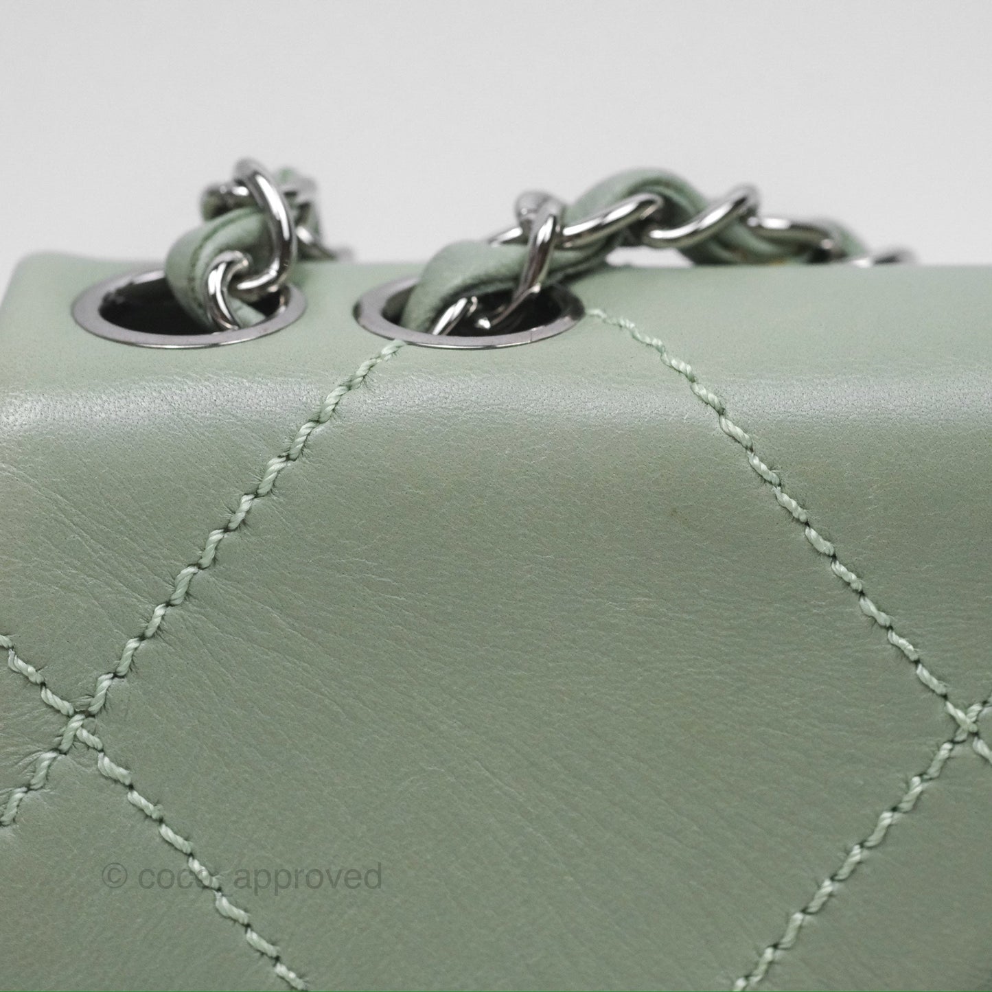 Chanel CC East West Flap Bag Lambskin Mint Green Silver Hardware