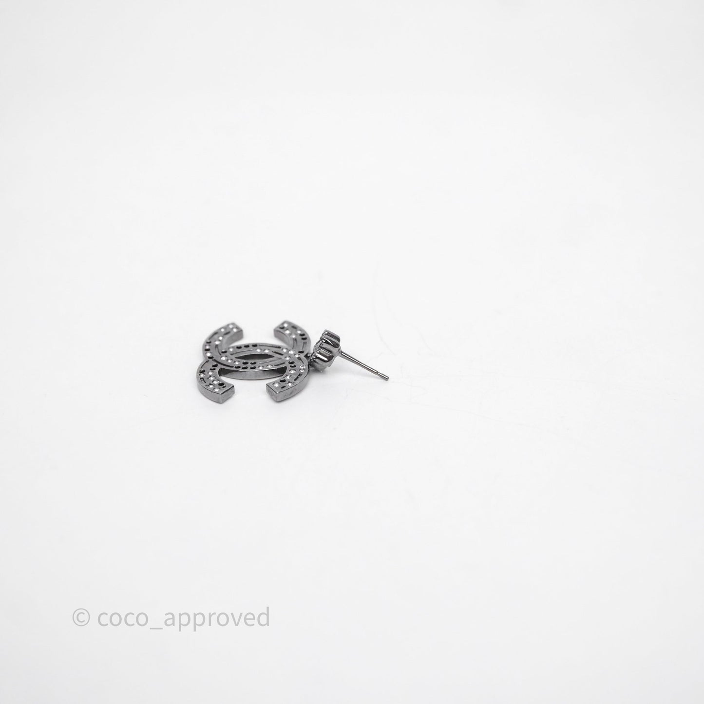 Chanel Gunmetal Star Crystal CC Dangle Earrings 24K