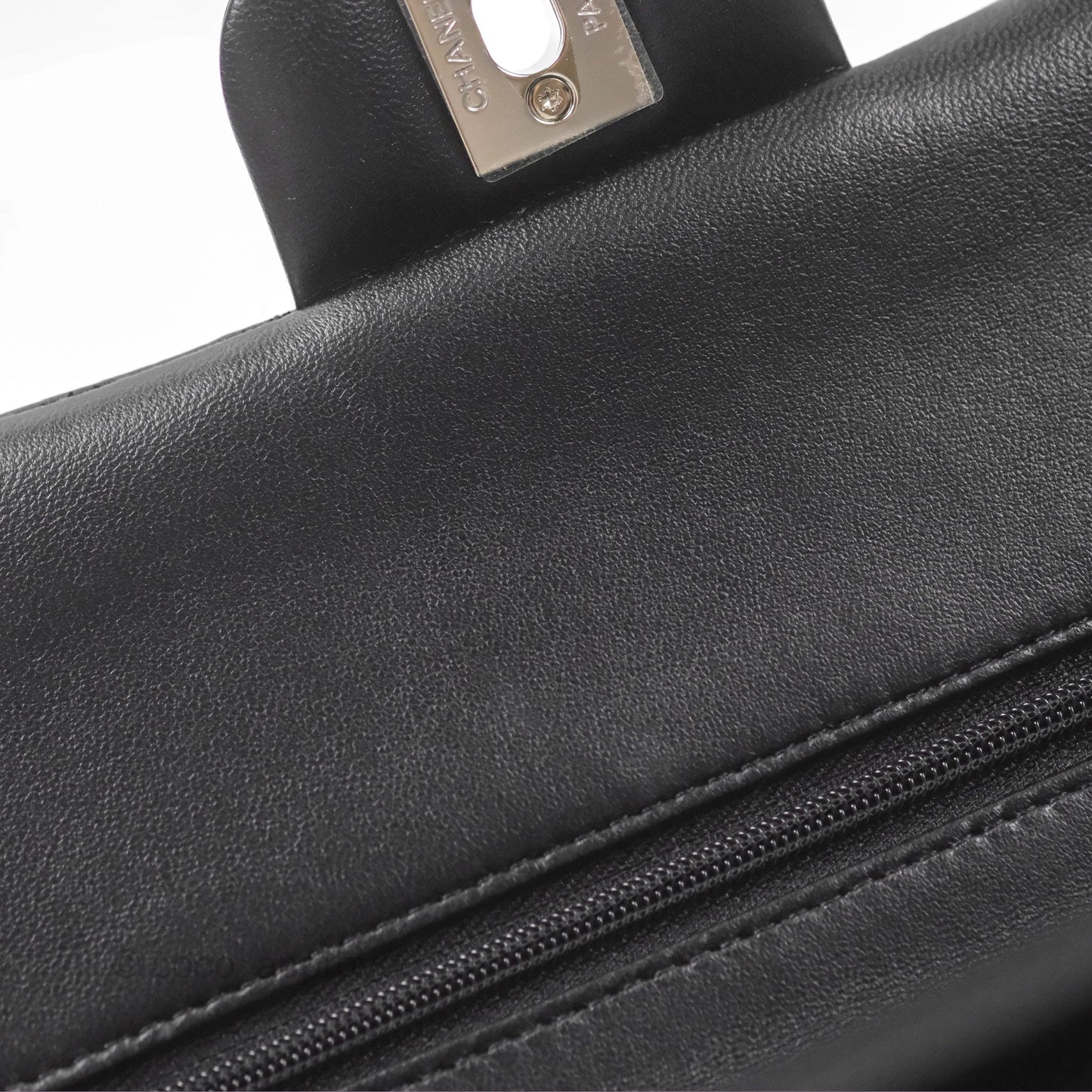 Chanel Classic M/L Medium Flap Quilted Black Lambskin Silver Hardware