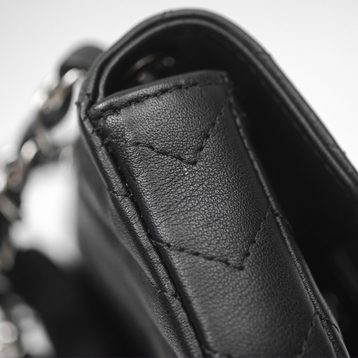 Chanel Mini Card Holder Chain Belt Bag Chevron Black Calfskin Silver Hardware