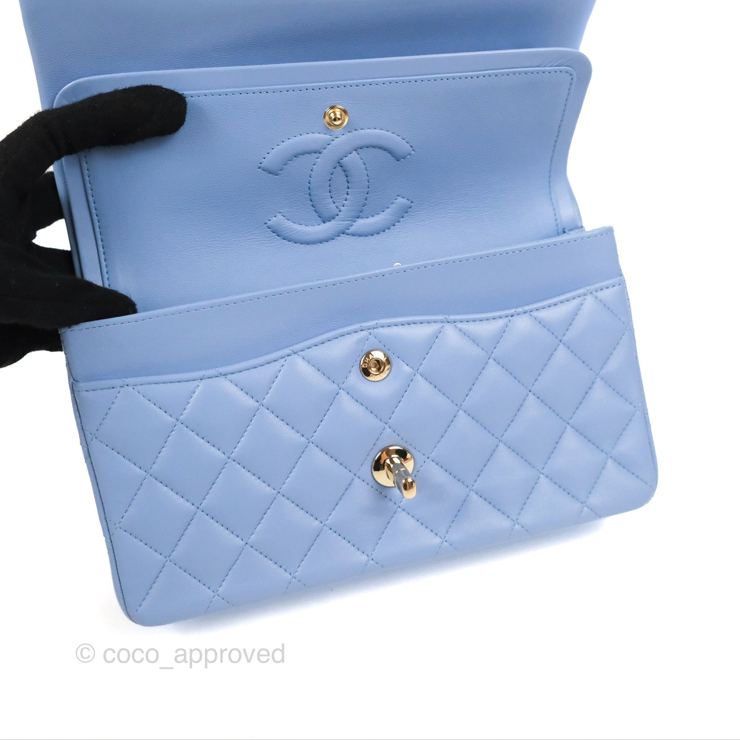 Chanel Small Classic Quilted Flap Blue Sky Lambskin Gold Hardware 21C