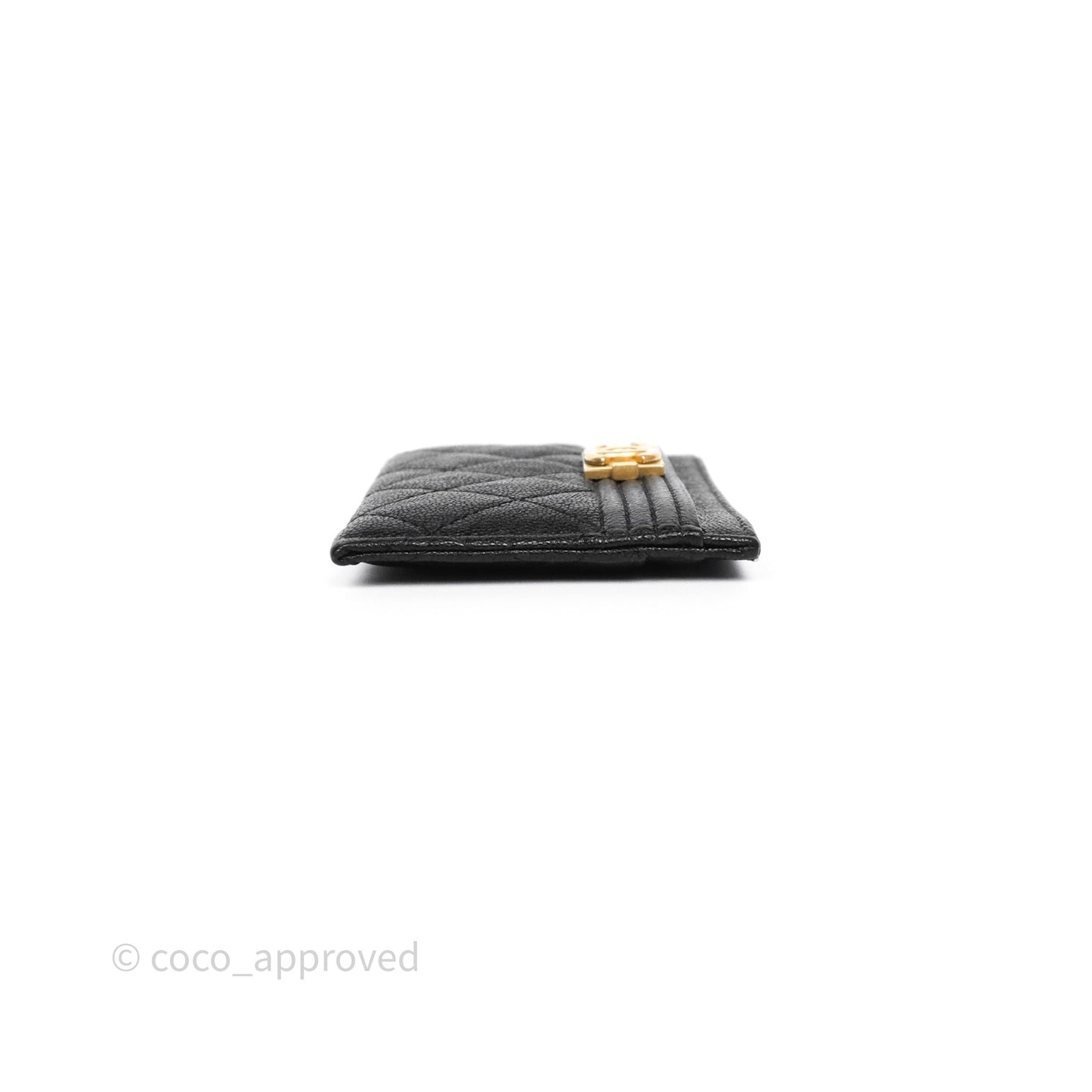 Chanel Boy Card Holder Quilted Black Caviar Aged Gold Hardware