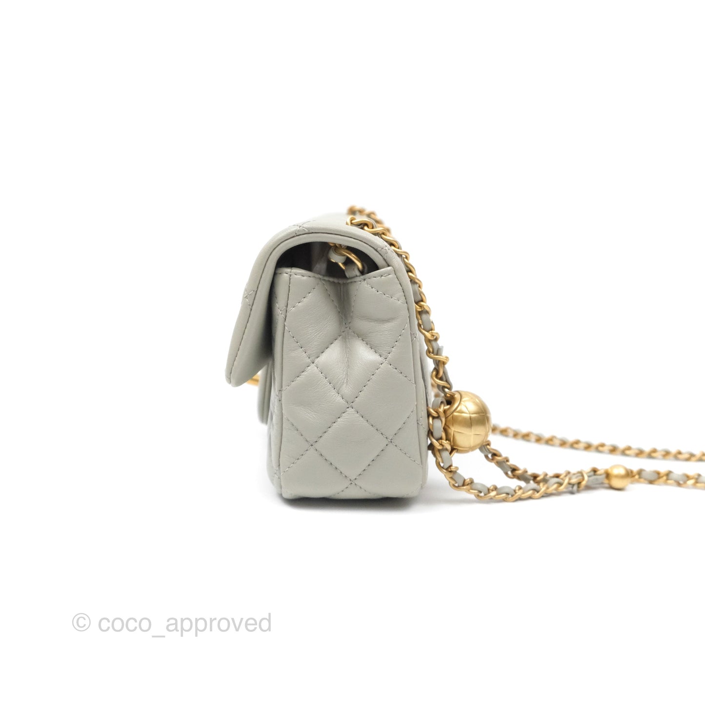 Chanel Pearl Crush Mini Rectangular Grey Lambskin Aged Gold Hardware