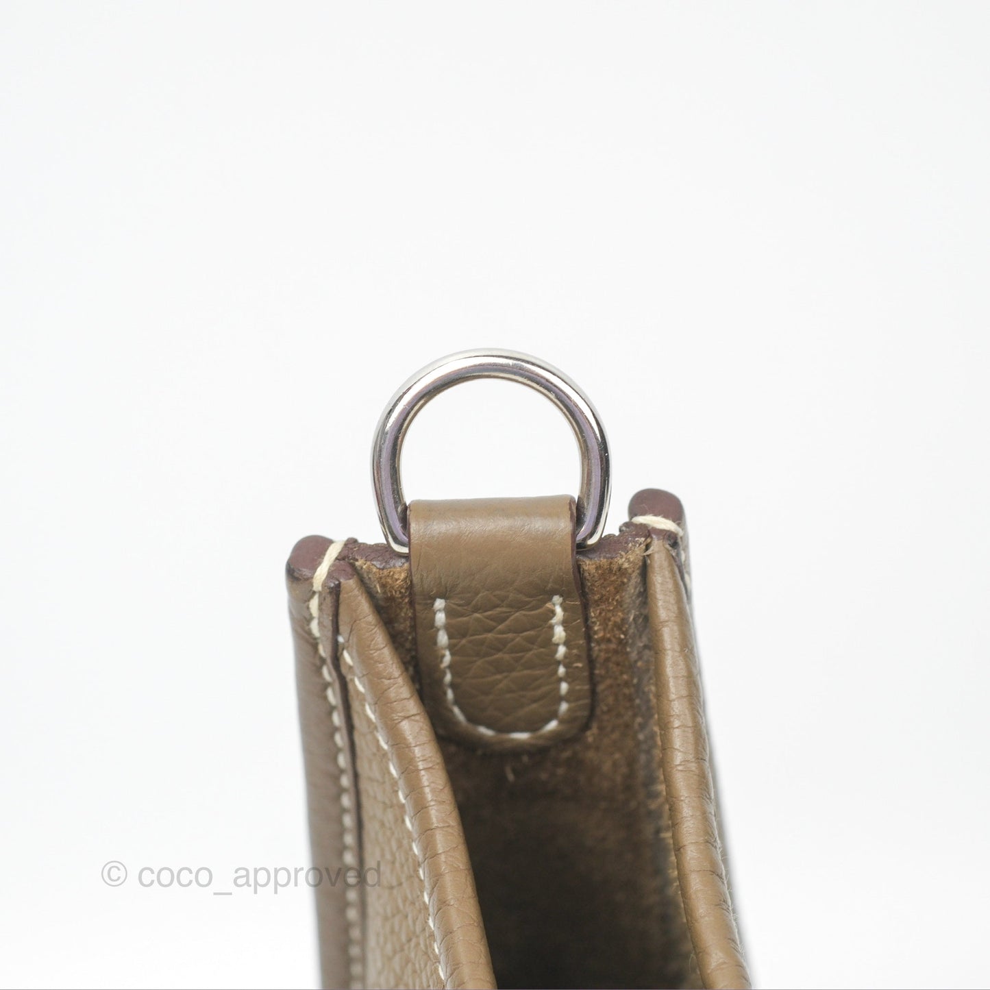 Hermès Mini Evelyne Etoupe Clemence Palladium Hardware with Bleu Indigo Strap
