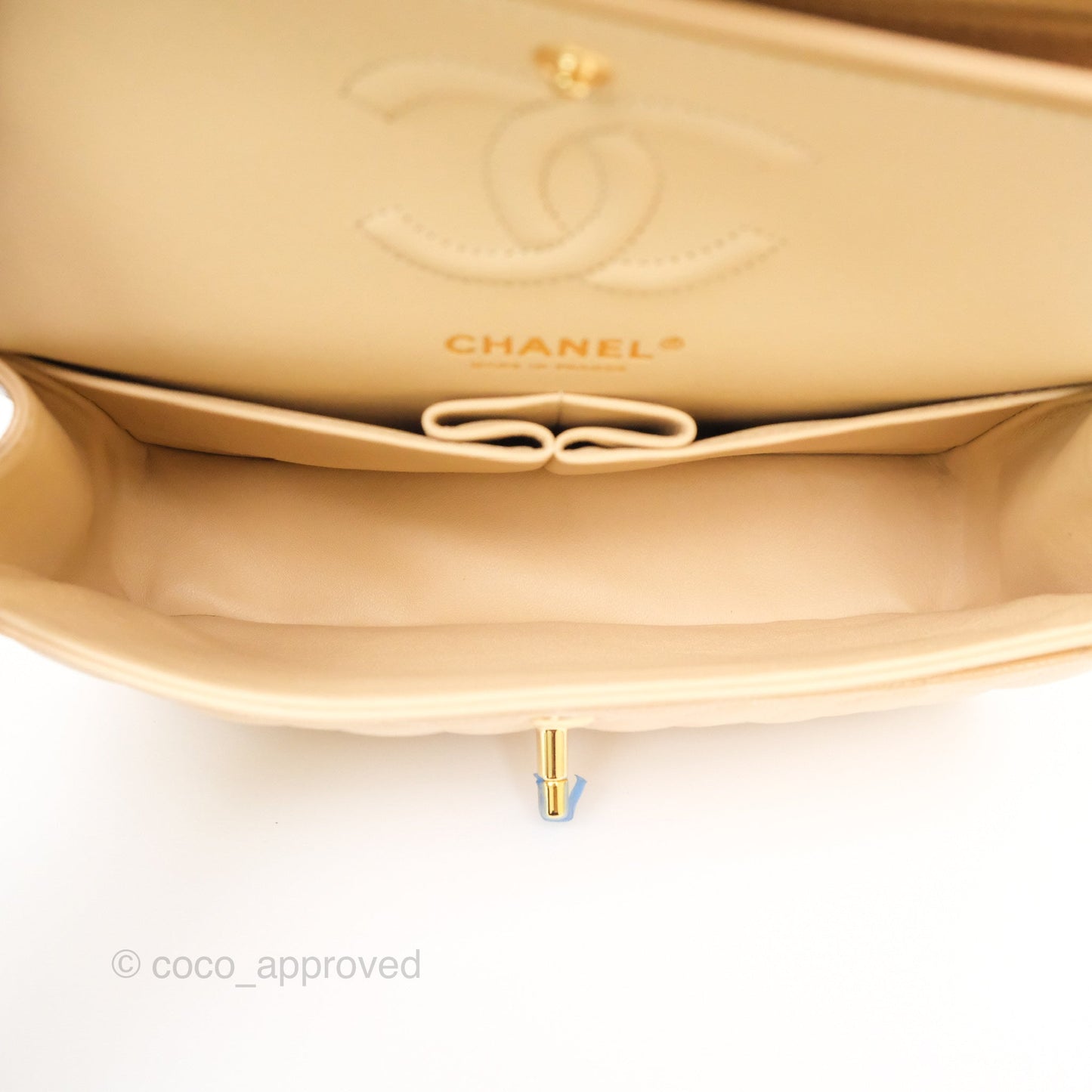 Chanel Small S/M Classic Flap Quilted Beige Caviar Gold Hardware
