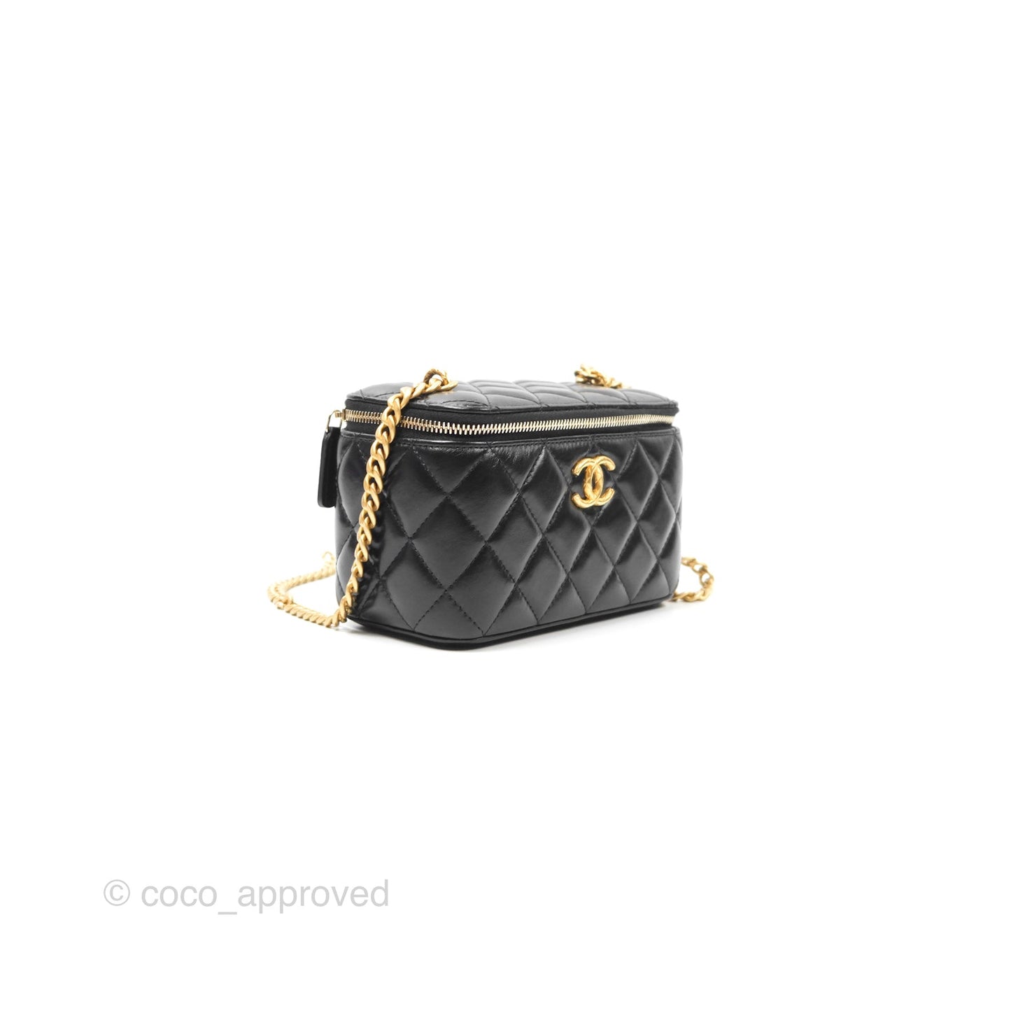 Chanel Vanity with Adjustable Chain Black Lambskin Aged Gold Hardware