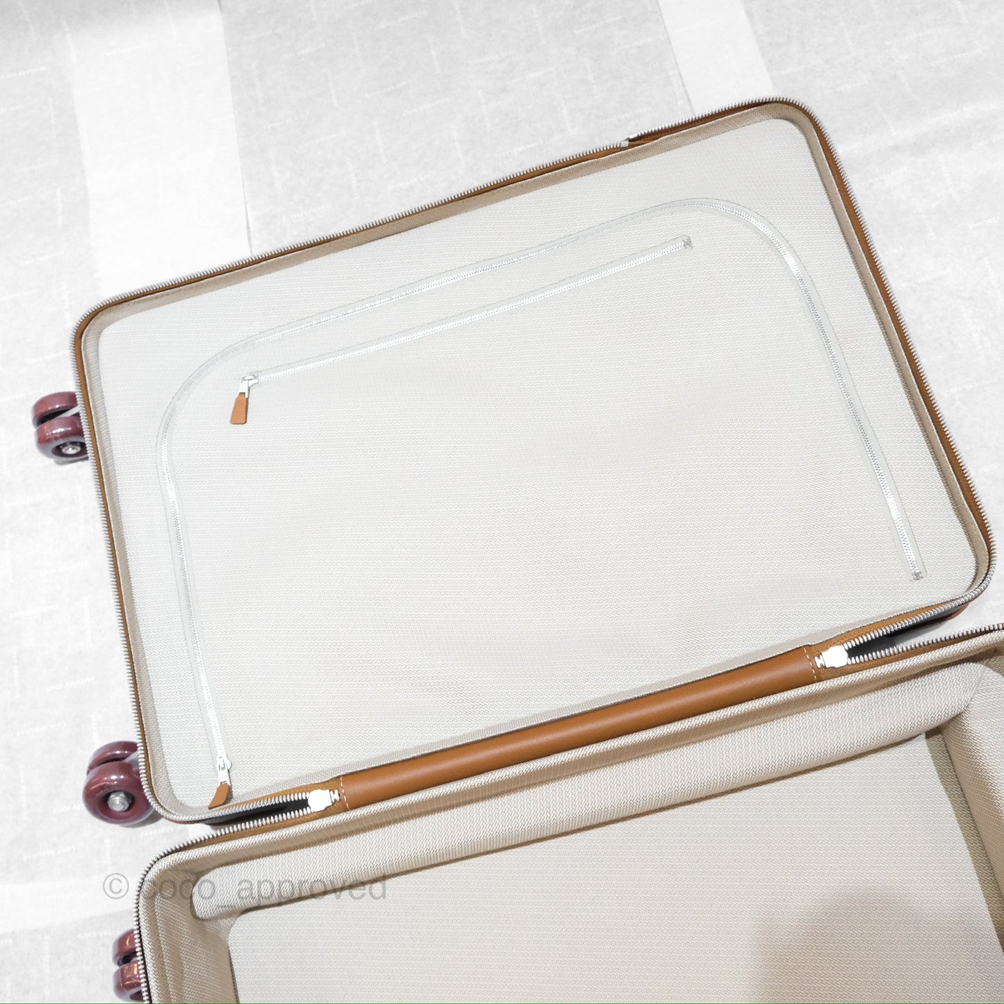 Hermès R.M.S Cabin 55 Suitcase in Ecru-Beige/ Fauve/ Orange Canvas Gold Clemence Palladium Hardware