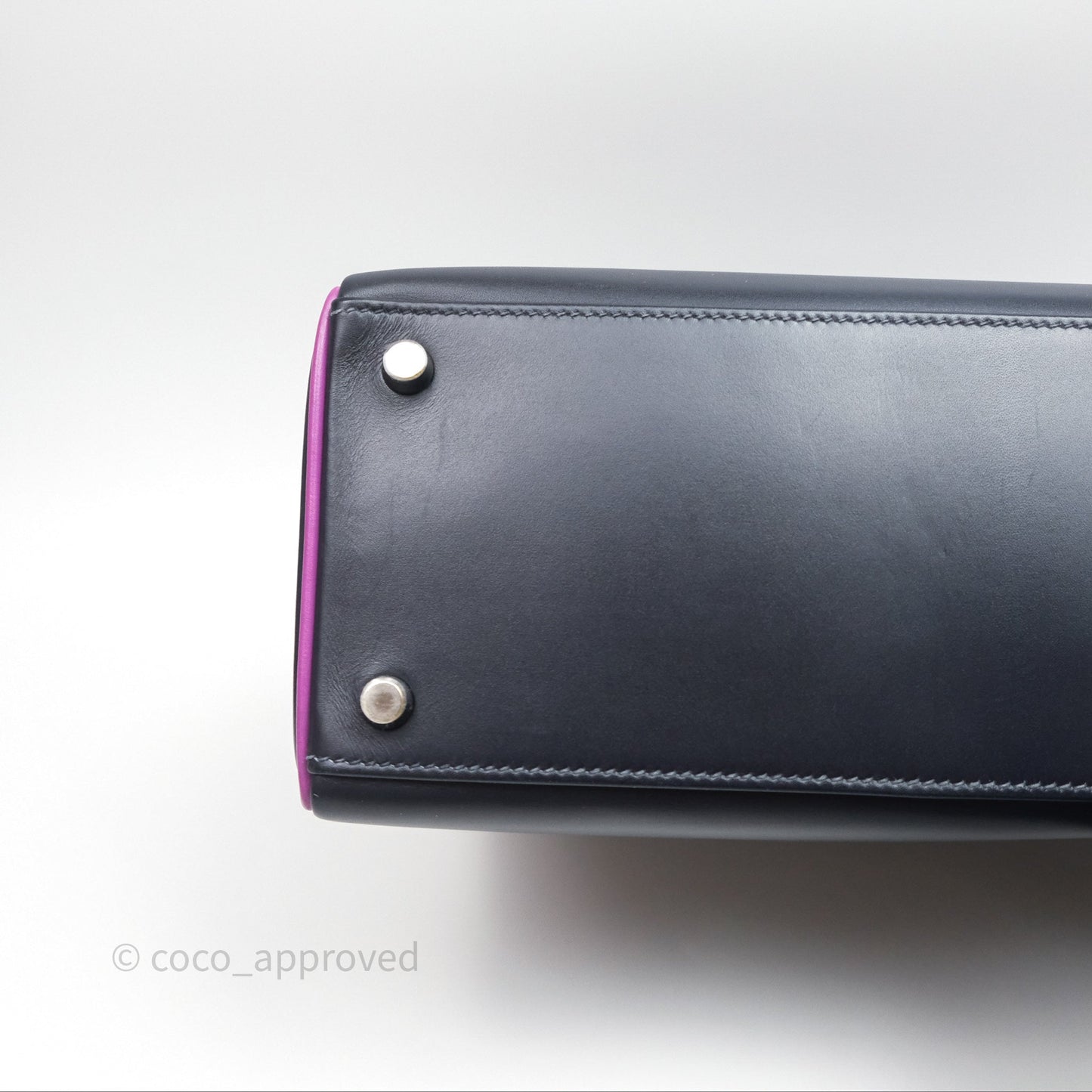 Hermès Vintage Kelly 32 Retourn Navy/Purple Box Leather Palladium Hardware