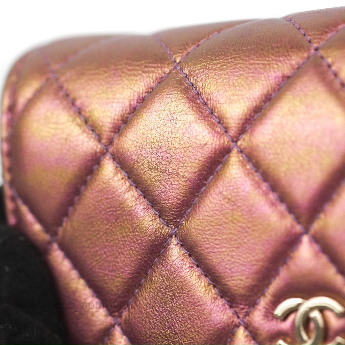 Chanel Quilted Mini Wallet on Chain WOC Iridescent Purple Gold Hardware