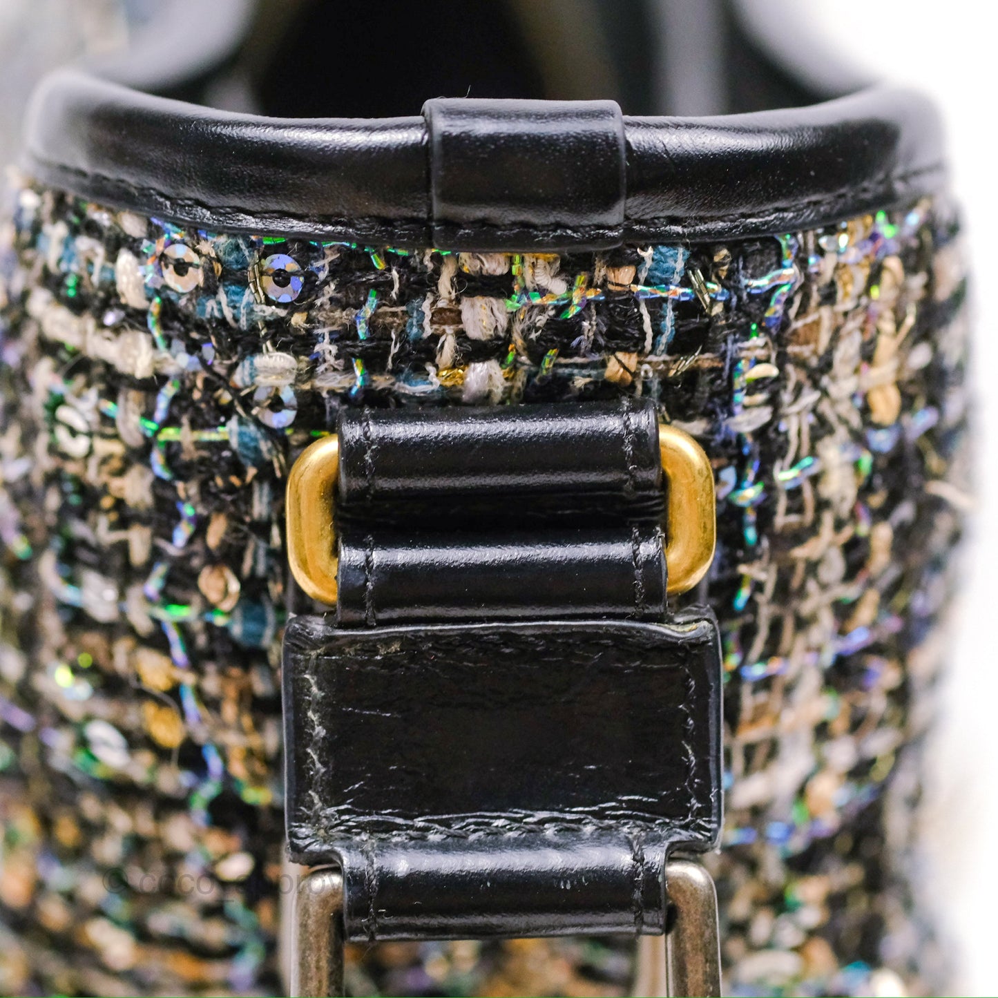 Chanel Large Gabrielle Tweed Green Black Calfskin