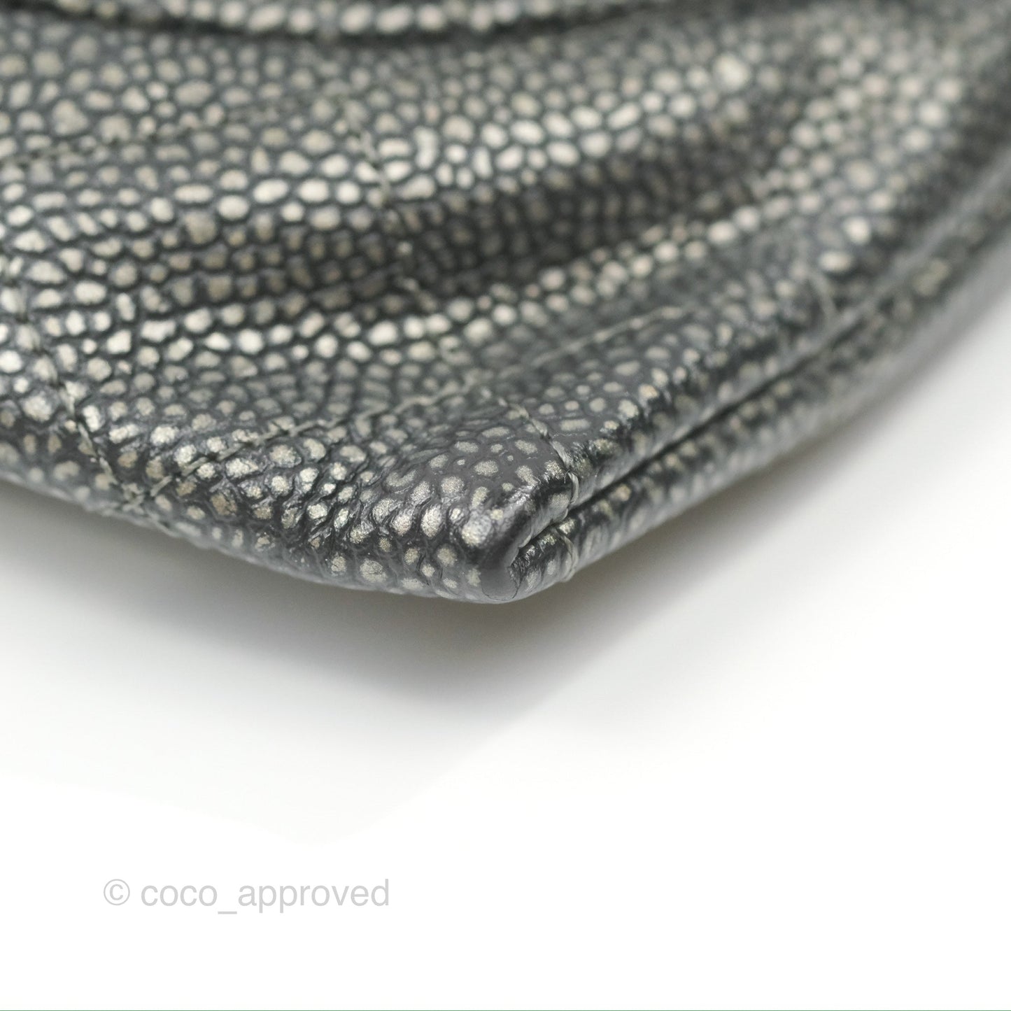 Chanel Half Moon Wallet on Chain WOC Metallic Dark Grey Caviar Silver Hardware