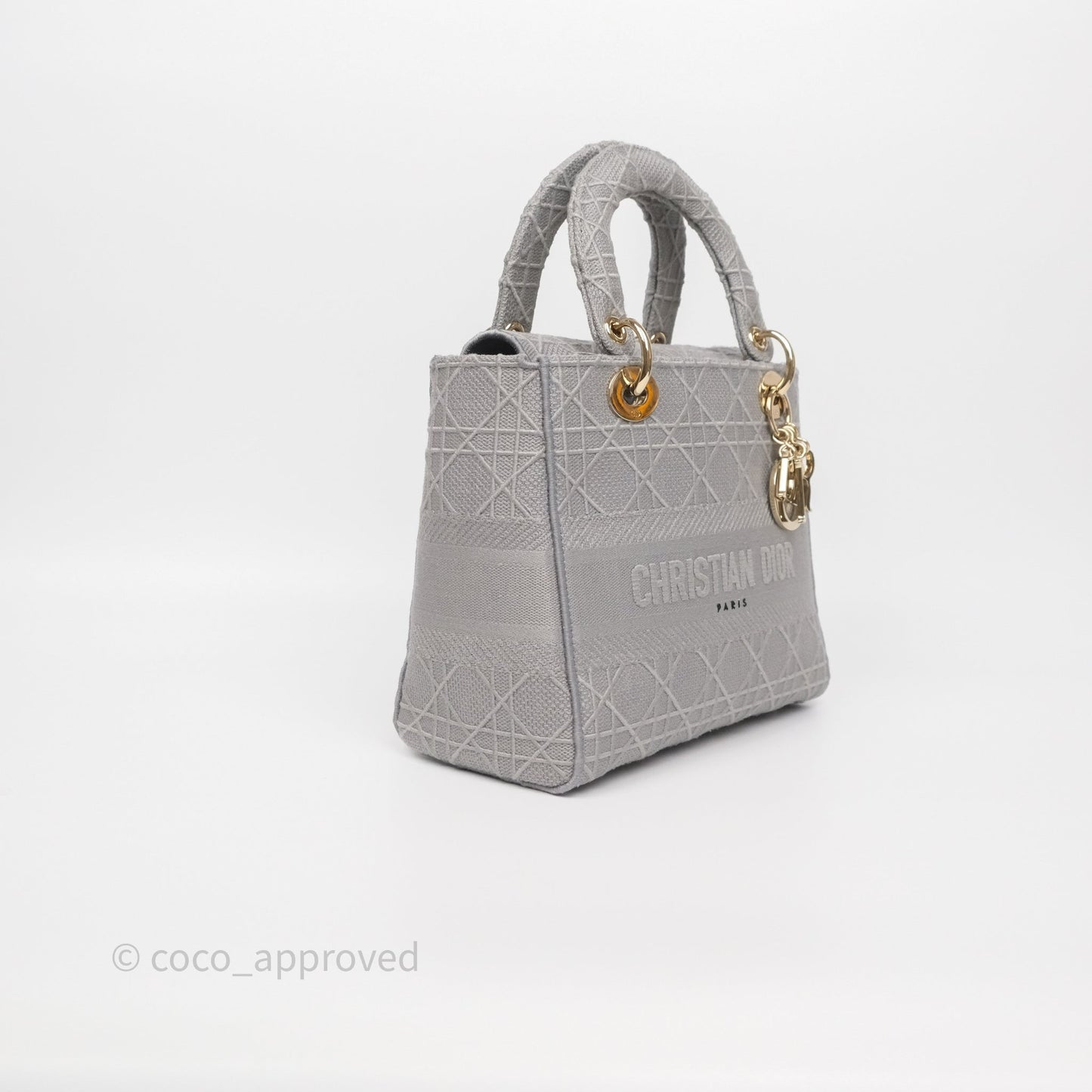 Dior Medium Lady D-Lite Bag Gray Cannage Embroidery Gold Hardware