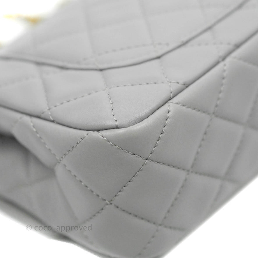 Chanel Mini Rectangular Pearl Crush Quilted Grey Lambskin Aged Gold Hardware